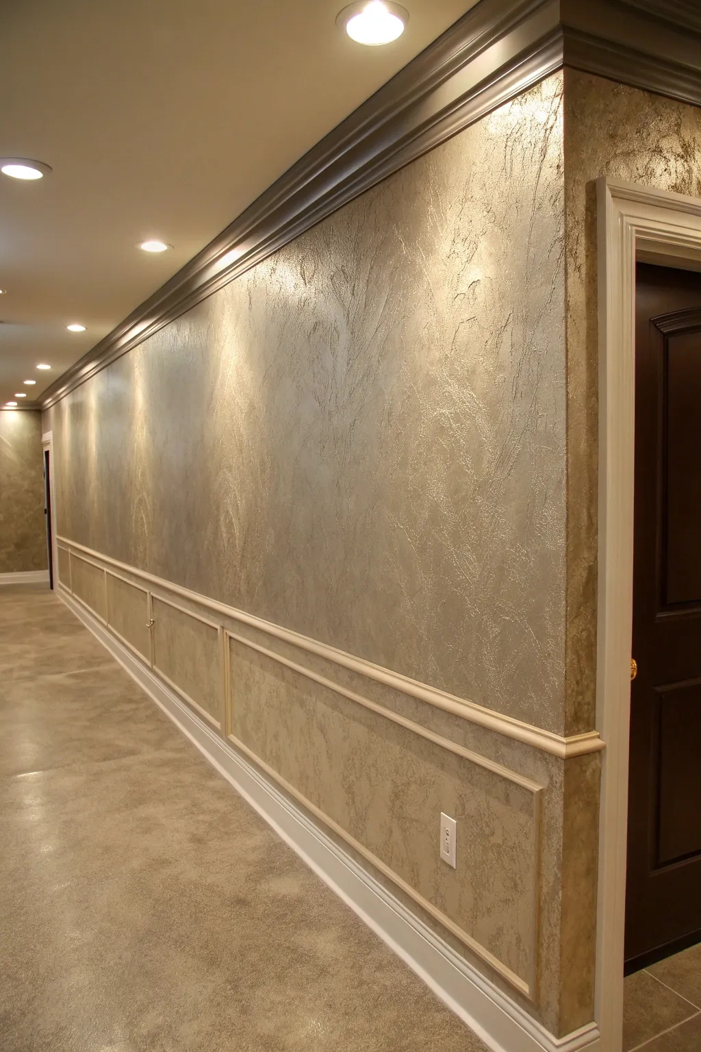 Transform your basement with the elegance of metallic paint, bringing a sophisticated shimmer to your space.