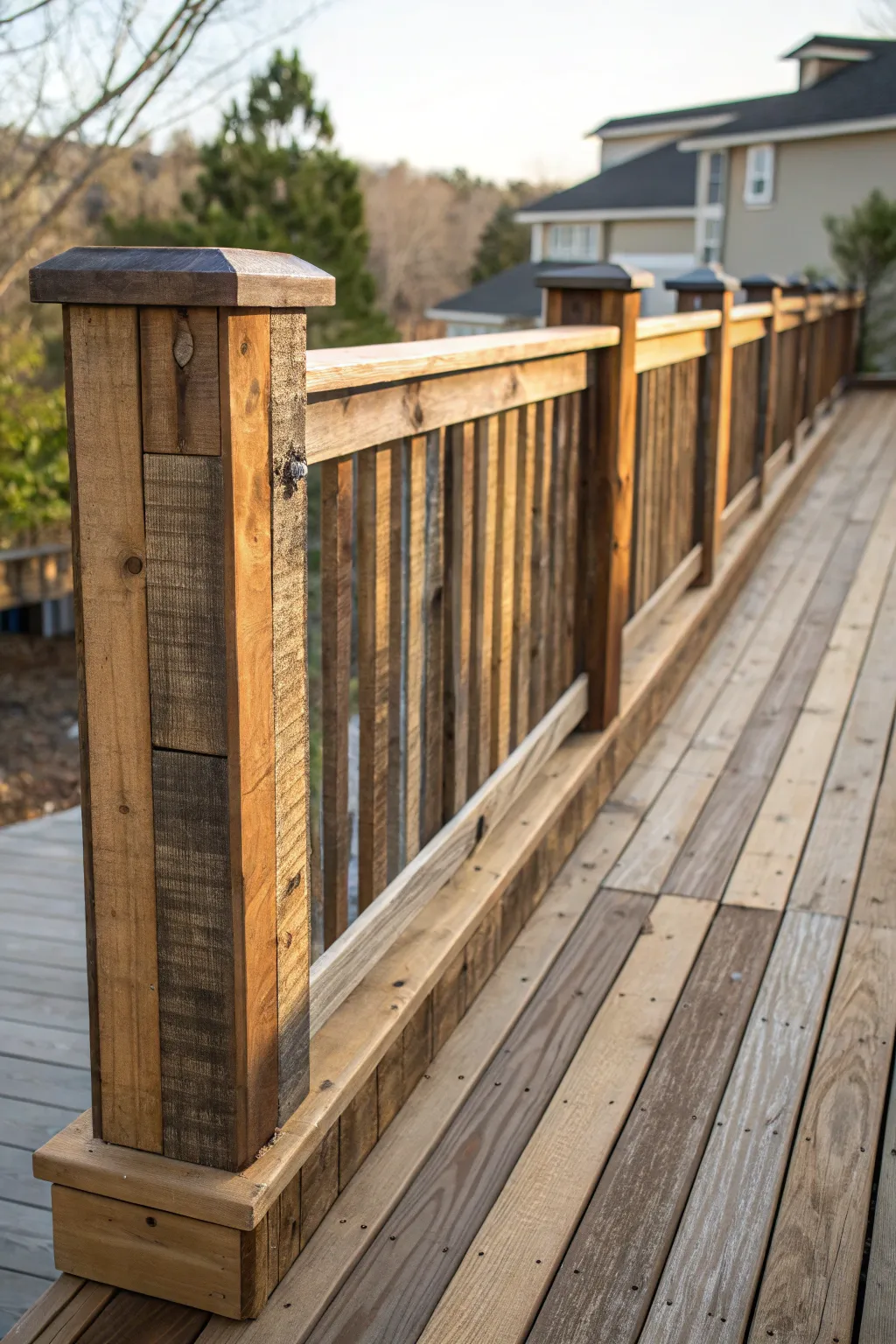 Discover the timeless allure of weathered pallets in this handcrafted railing masterpiece.