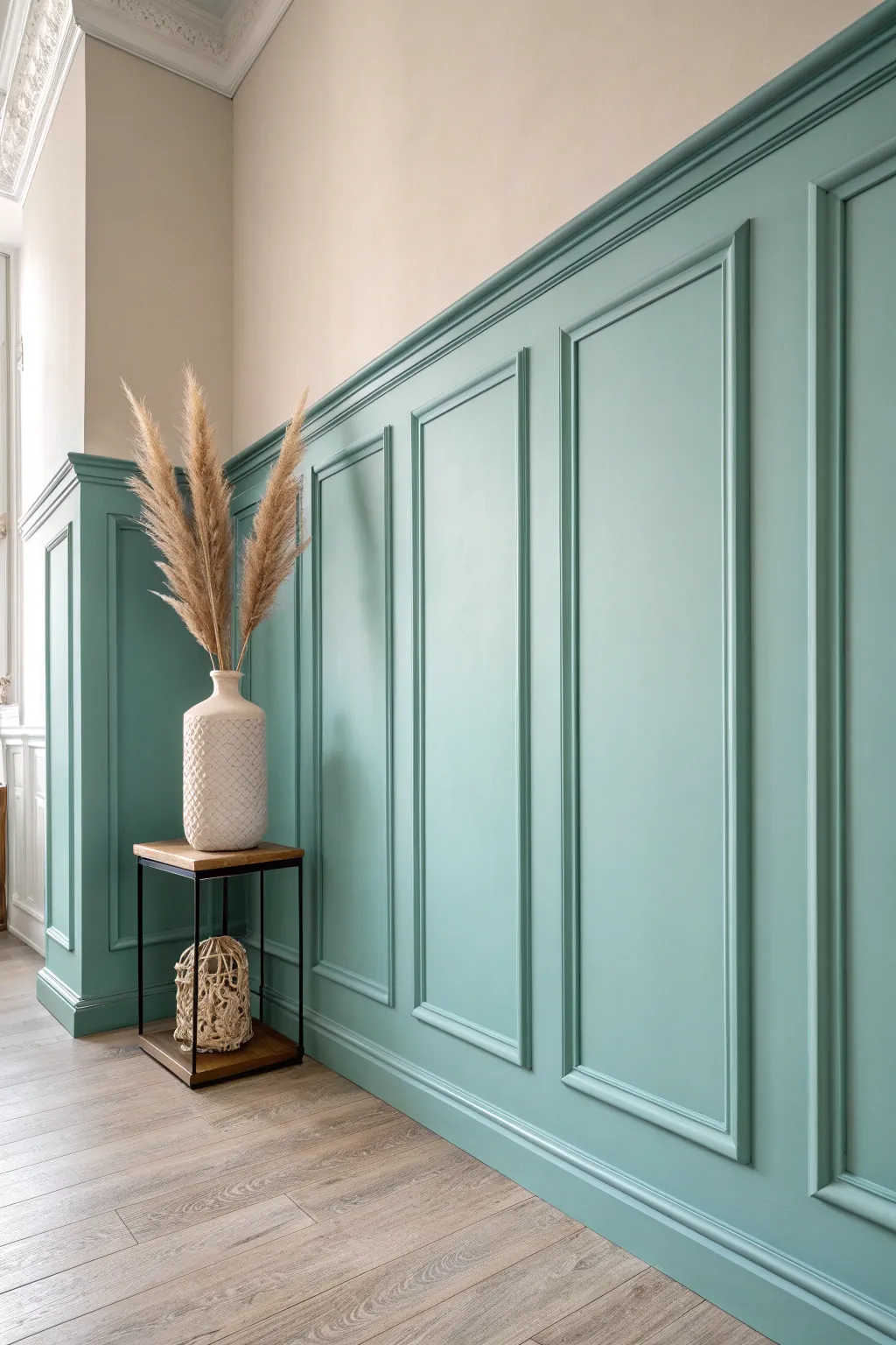 Add a splash of unexpected color to your wainscoting for a chic and modern twist.