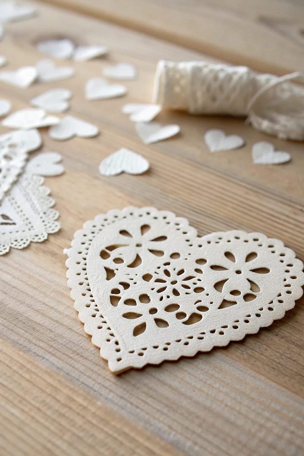 Add a whimsical touch to your celebrations with handcrafted doily heart confetti.