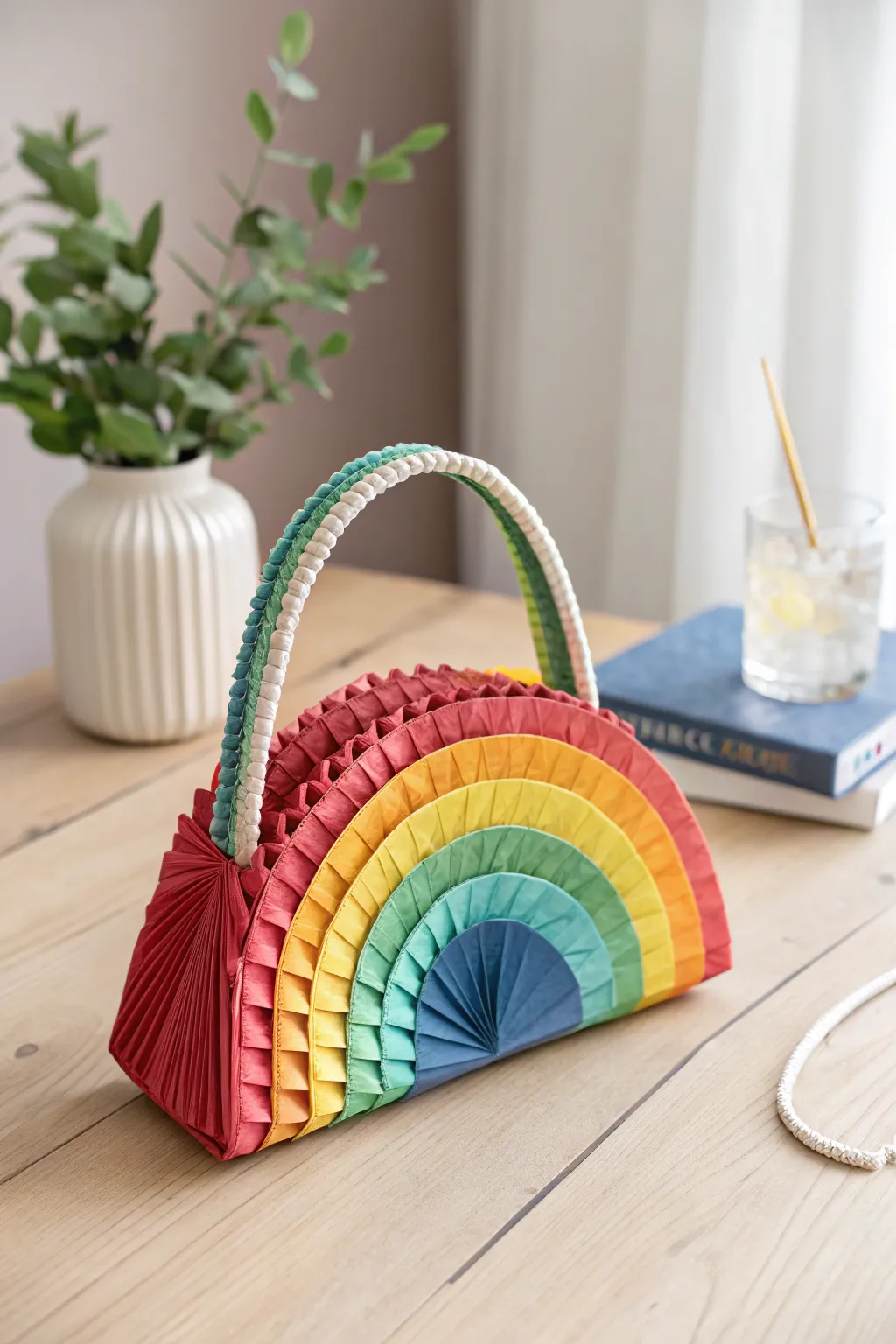 Add a splash of color to your style with this charming rainbow paper purse!