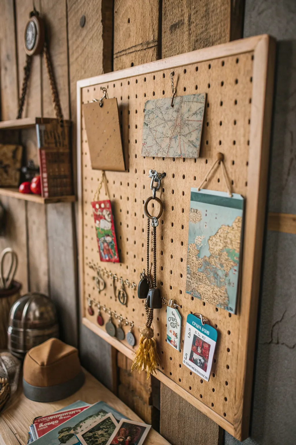 Embark on a journey of memories and future dreams with this captivating travel-inspired pegboard display.