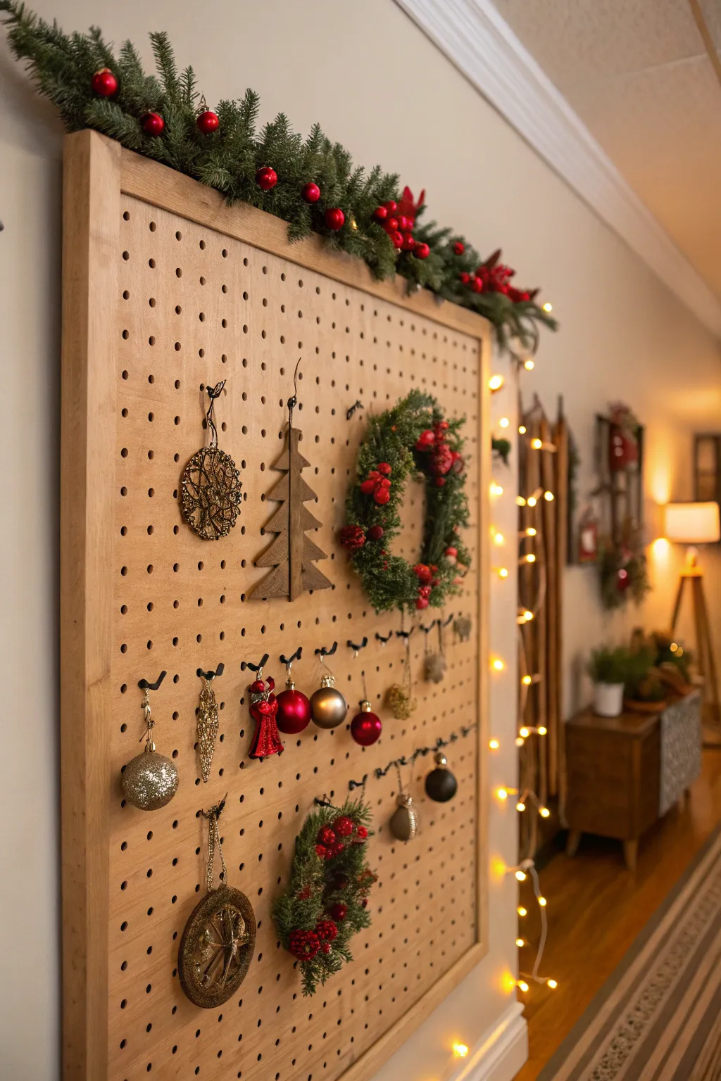 Transform your space with a handcrafted pegboard holiday display, where craftsmanship meets festive cheer.