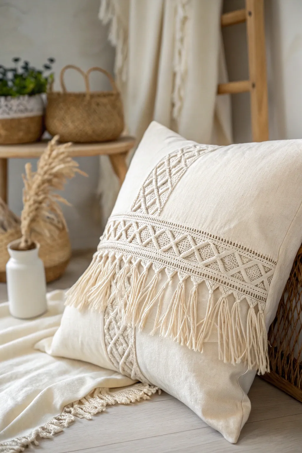 Embrace bohemian elegance with handcrafted fringe details for a serene and stylish space.