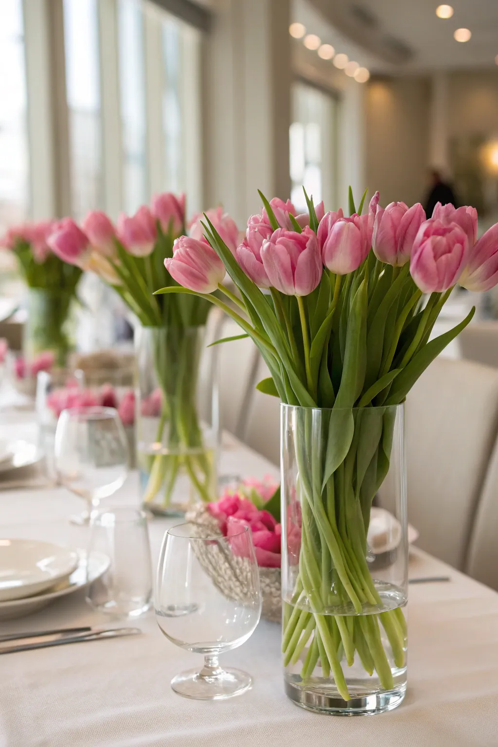 Fresh elegance with pink tulips.