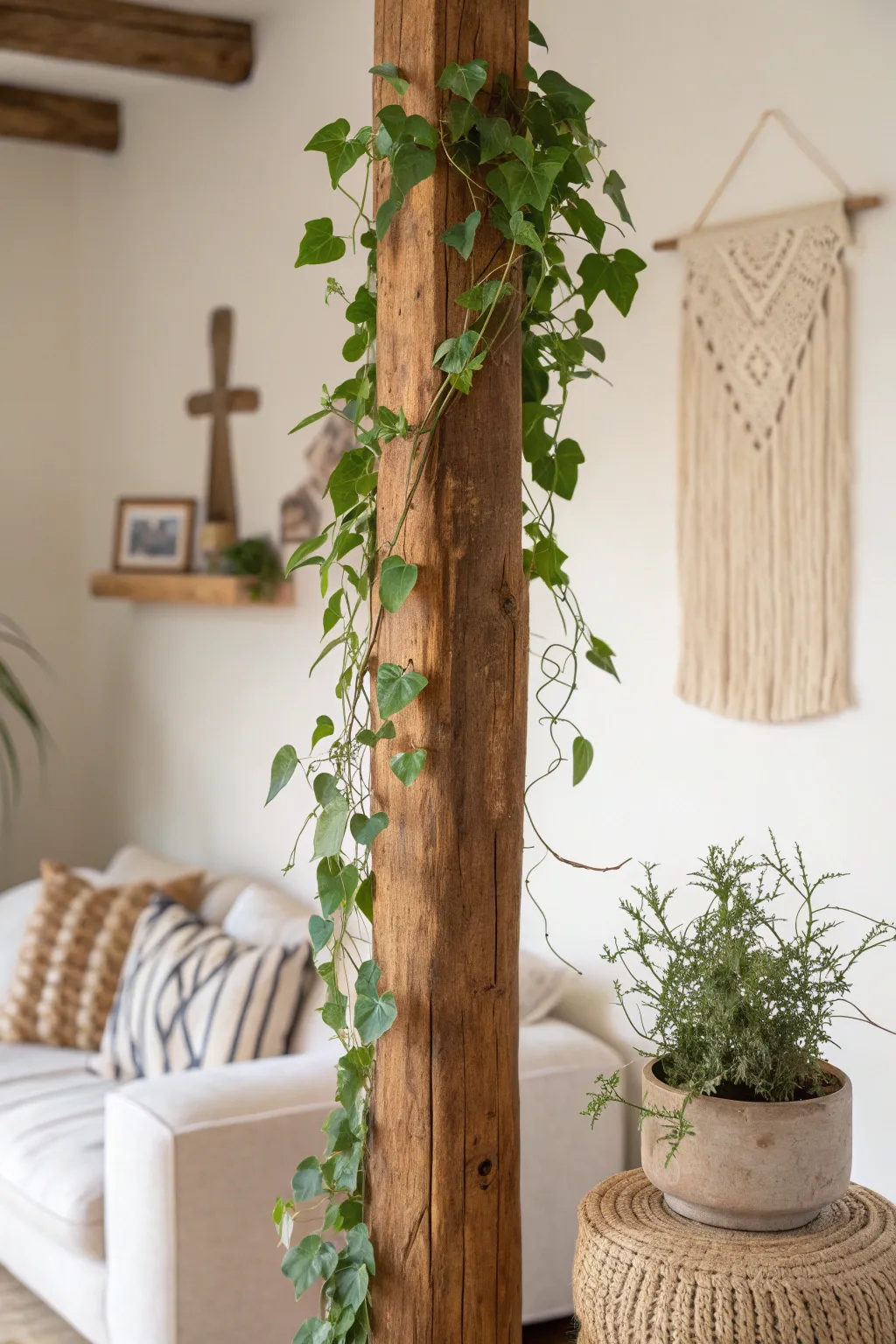 Elevate your greenery with a touch of history—discover the rustic elegance of a vintage wooden beam plant pole.