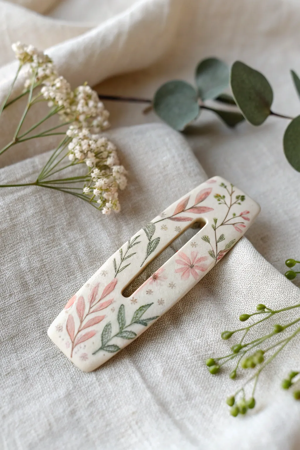 Elevate your look with this beautifully crafted polymer clay hair clip, where simplicity meets elegance.