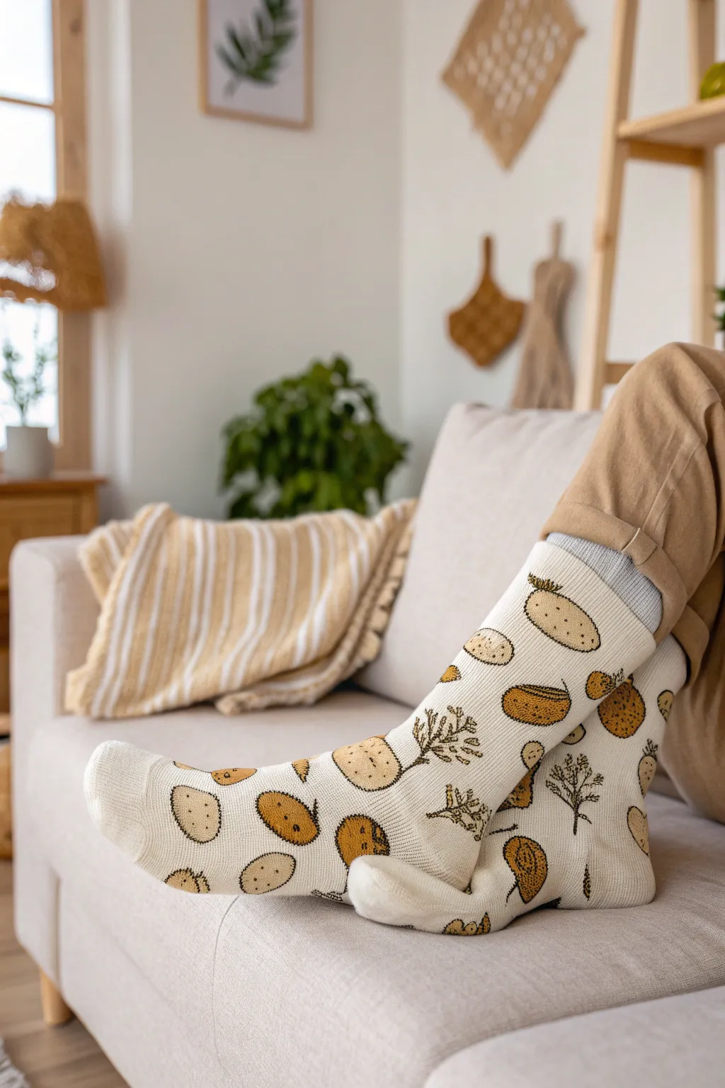 Step into comfort and charm with these playful potato-patterned socks, perfect for a lazy weekend!