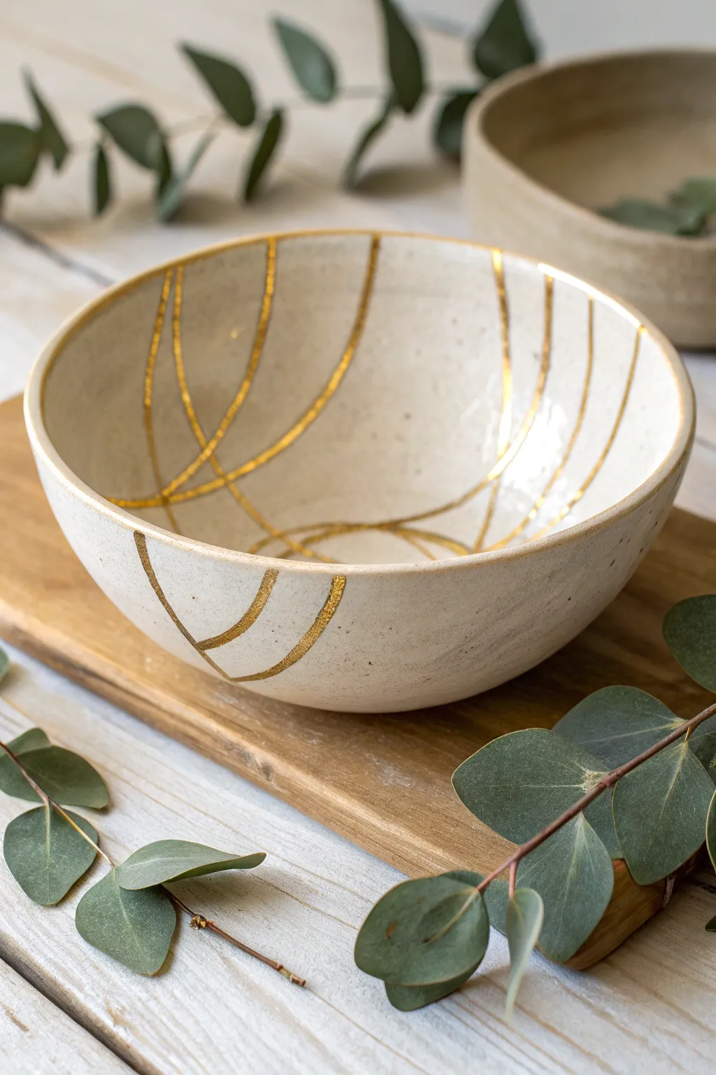 Elevate your table setting with a touch of gold. This pottery bowl blends minimalist elegance with a dash of luxury.