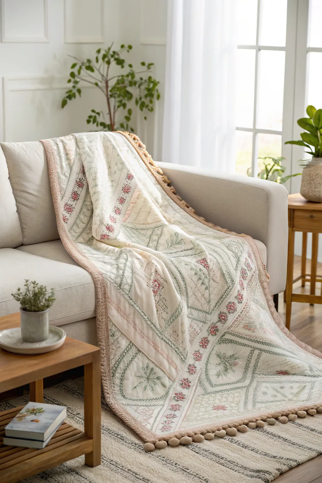 Wrap yourself in the gentle embrace of a handcrafted throw quilt—where Scandinavian minimalism meets boho charm.