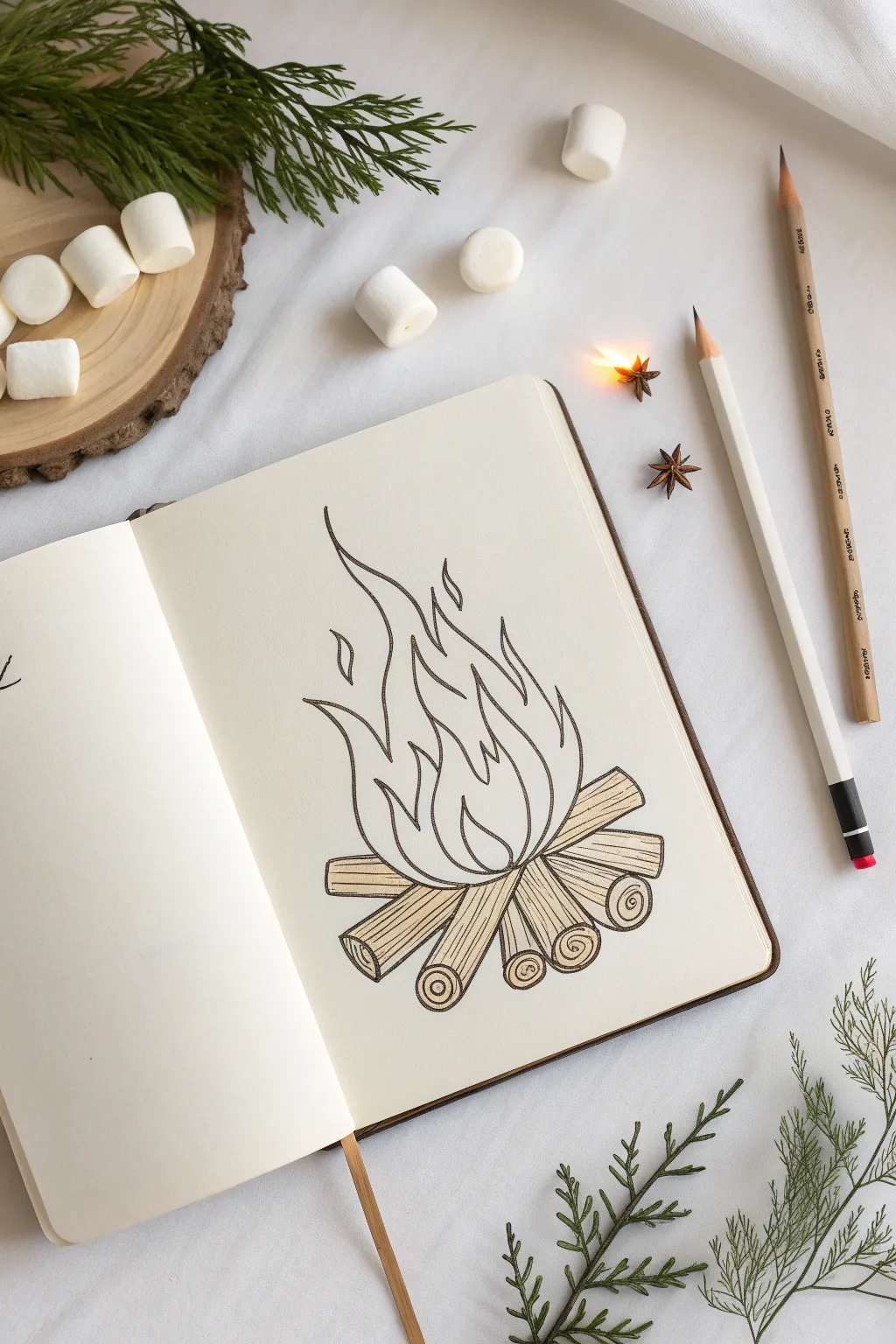 Get inspired by the warmth of cozy campfire doodles, perfect for bringing a touch of outdoor charm to your sketchbook.