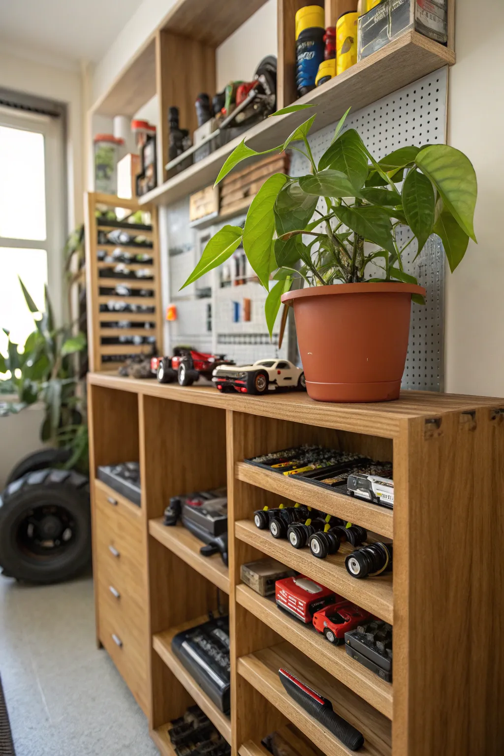 Elevate your RC hobby room with a touch of green for a refreshing and focused workspace.