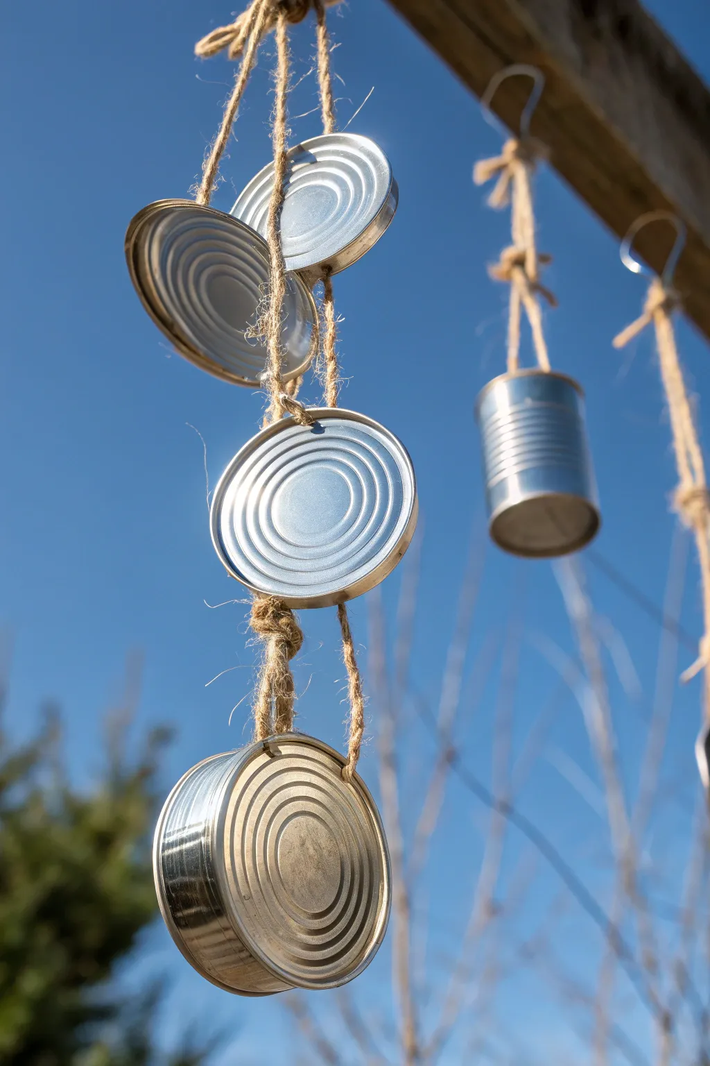 Transform your garden with the melodic charm of recycled can lid wind chimes. Simple elegance meets natural beauty.