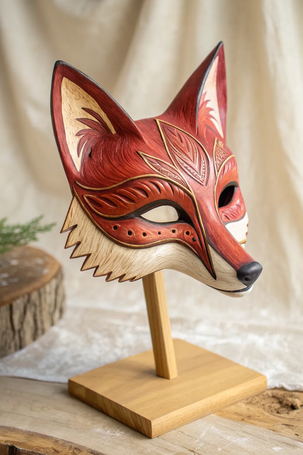 Bring your inner fox to life with this captivating handcrafted mask.