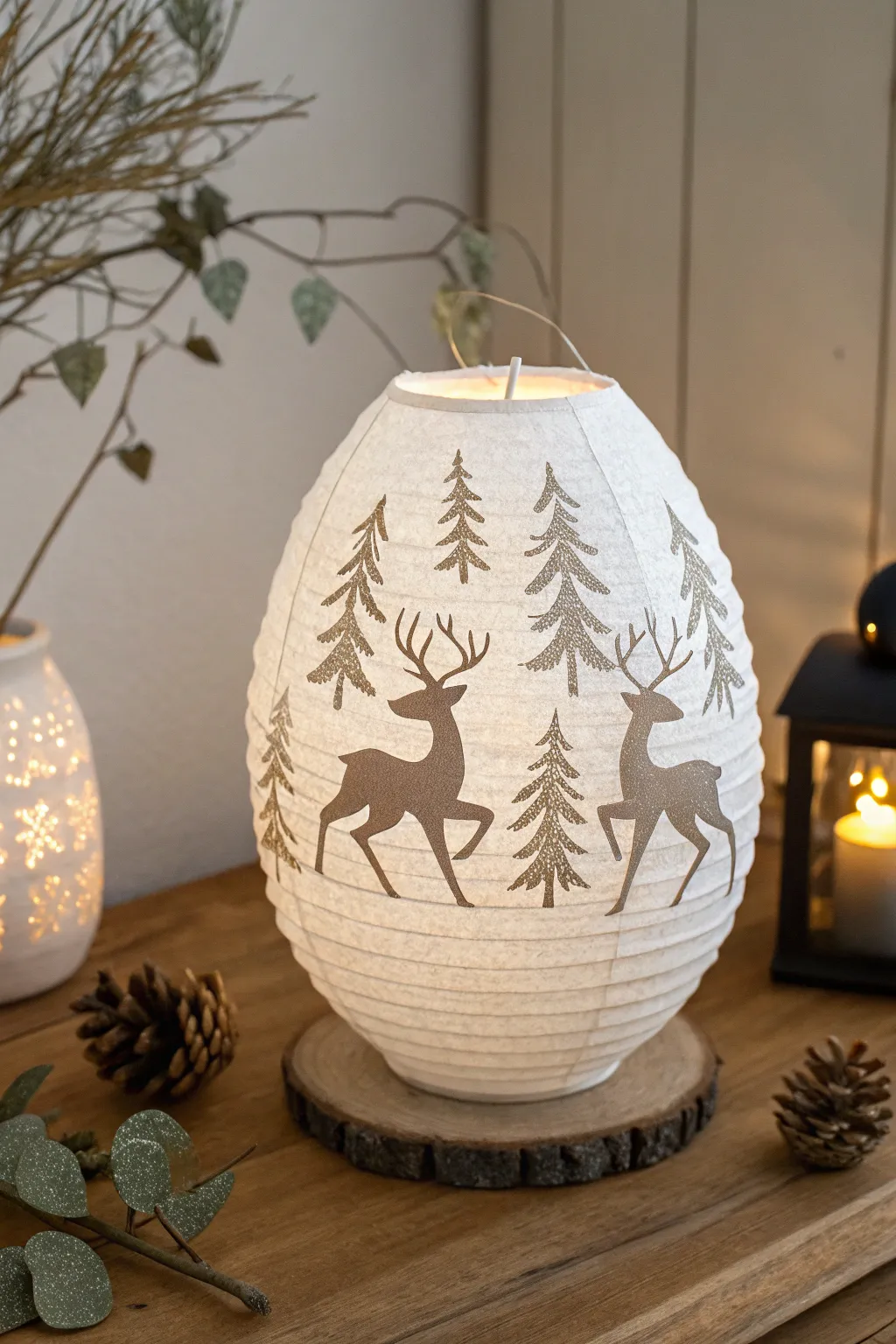 Illuminate your space with the enchanting glow of reindeer silhouette lanterns, where minimalism meets boho charm.