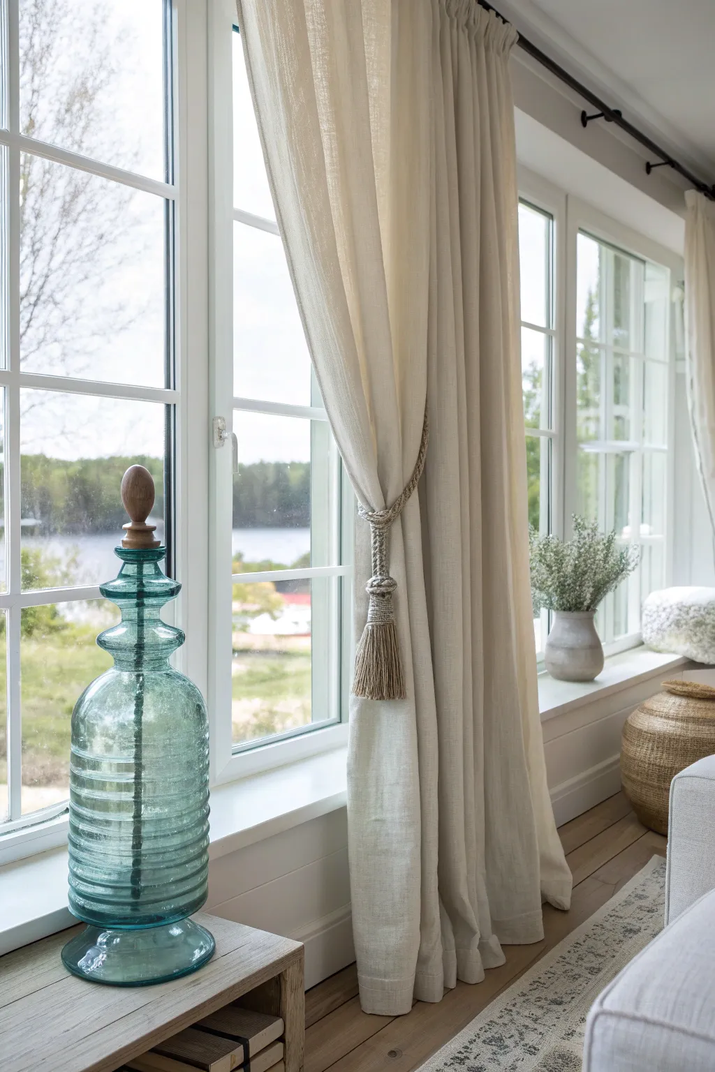 Add a playful twist to your space with quirky curtain tiebacks crafted from repurposed glass insulators.
