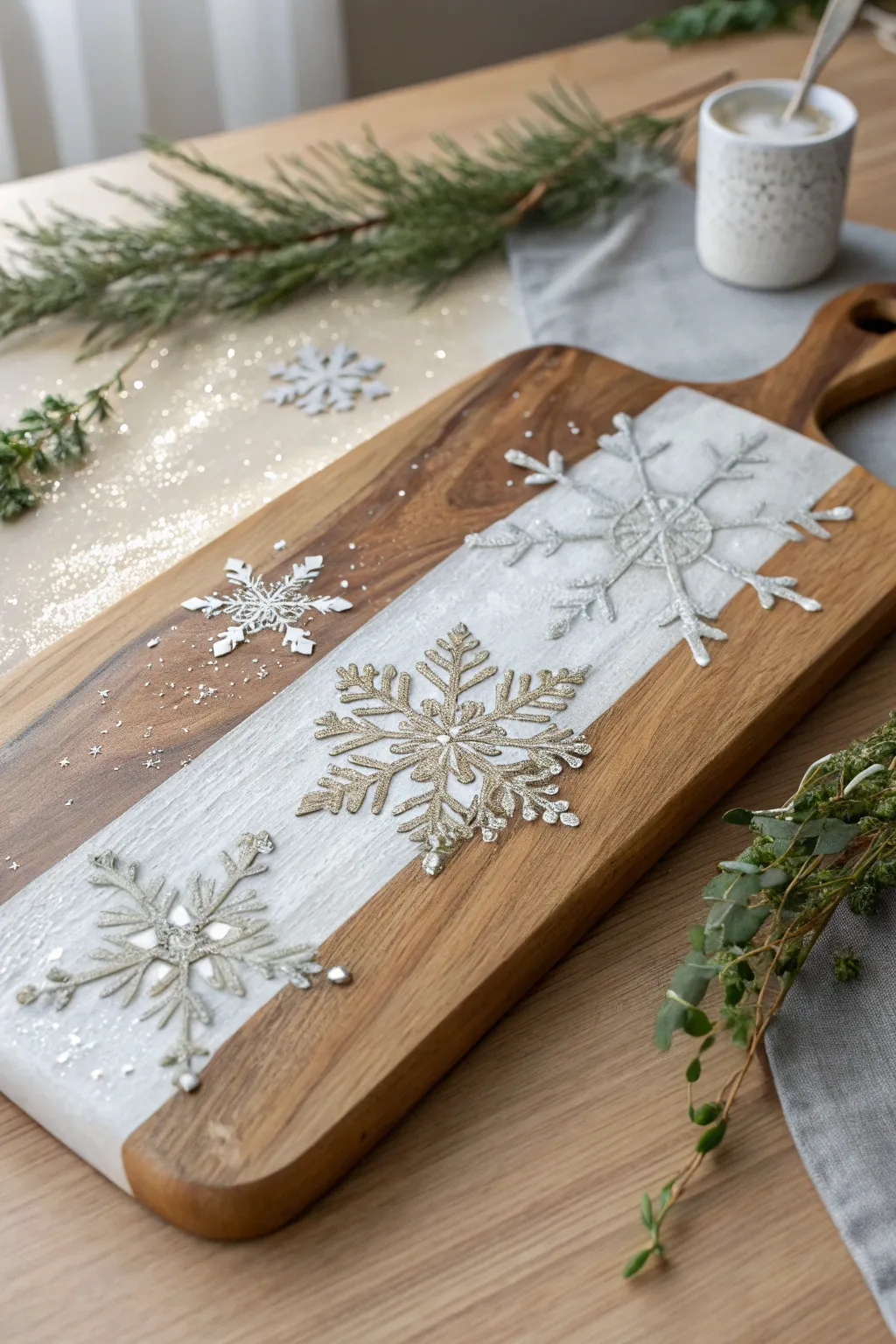 Embrace the season with a stunning winter-themed resin charcuterie board, where simplicity meets elegance.