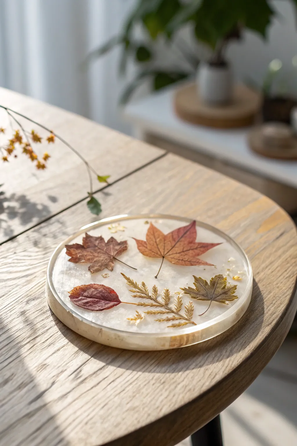 Elevate your table decor with seasonal elegance: a resin coaster embracing the beauty of autumn.