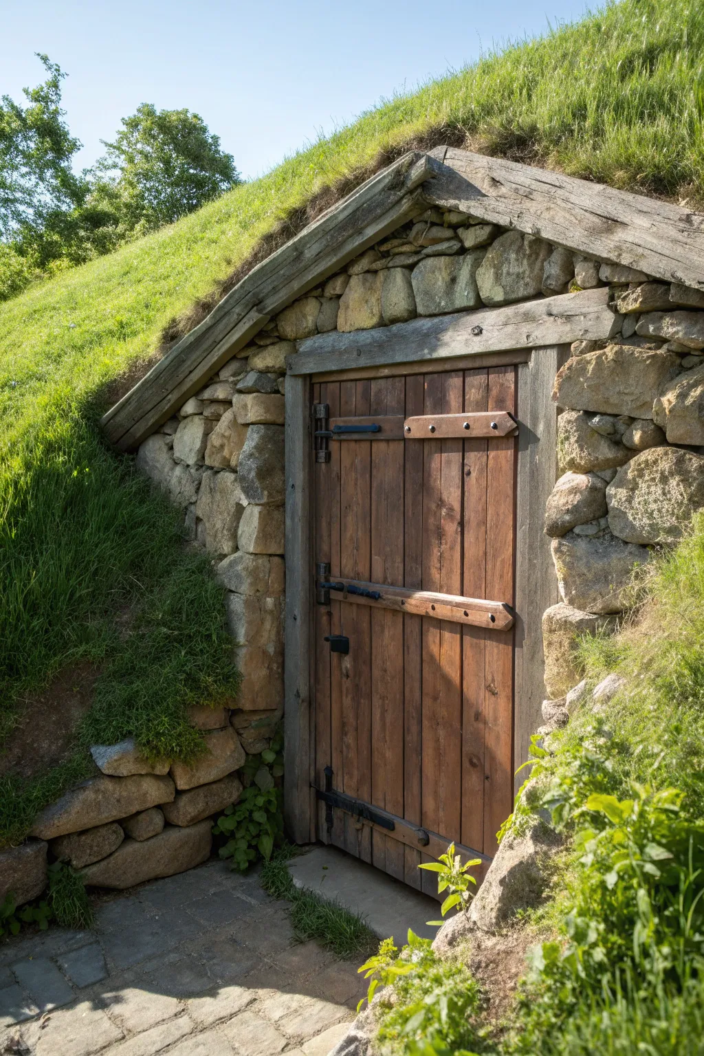 Embrace nature's elegance with a hillside root cellar, where craftsmanship meets the earth.
