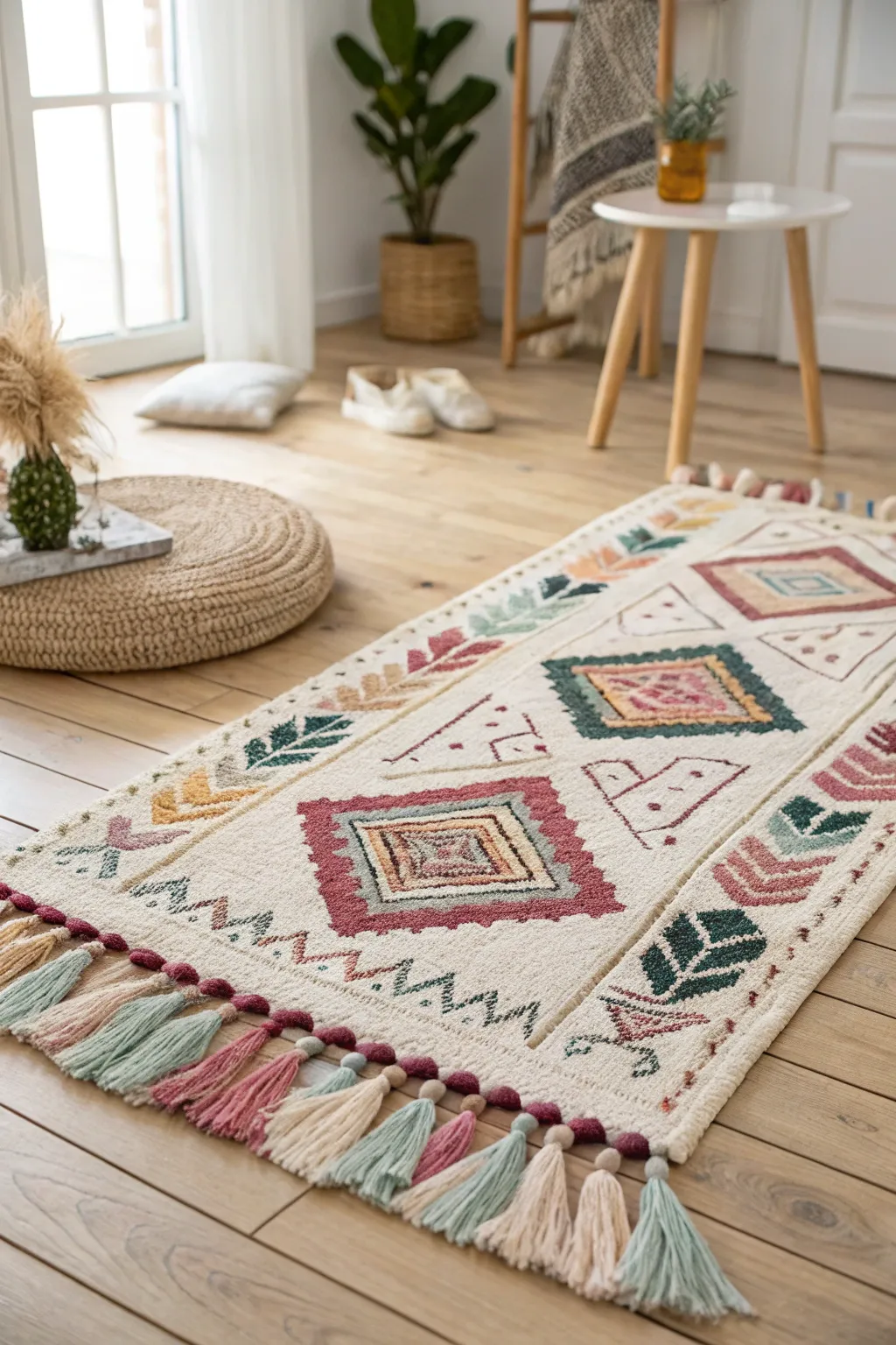 Transform your space with boho vibes and handcrafted elegance. Let your floors dance in vibrant patterns!