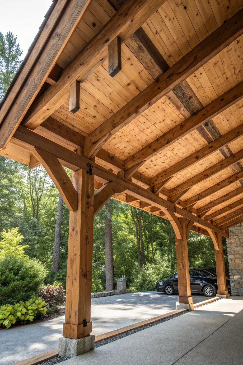Elevate your carport with the timeless charm of exposed beams.