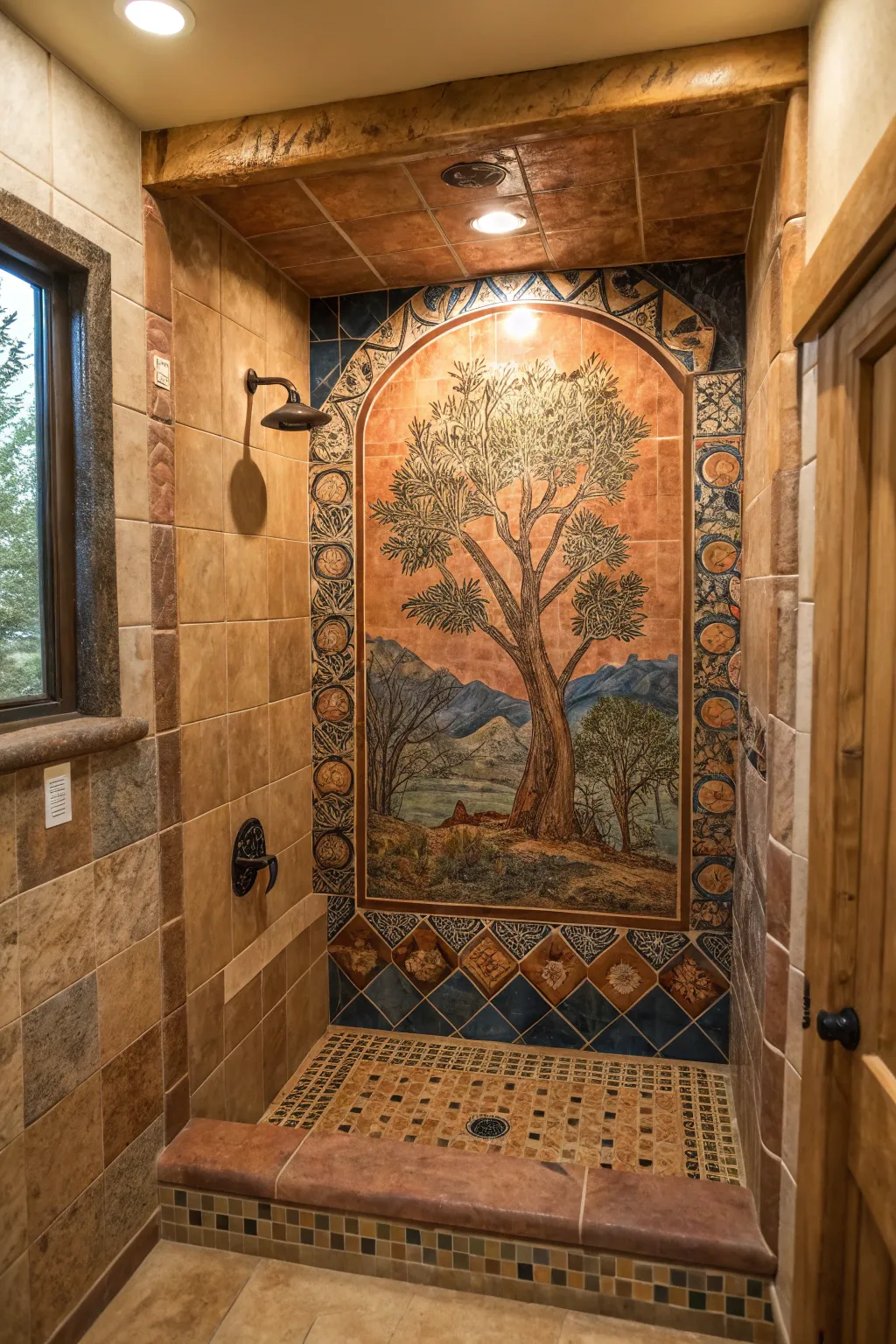 Transform your shower into a masterpiece with a handcrafted tile mural.
