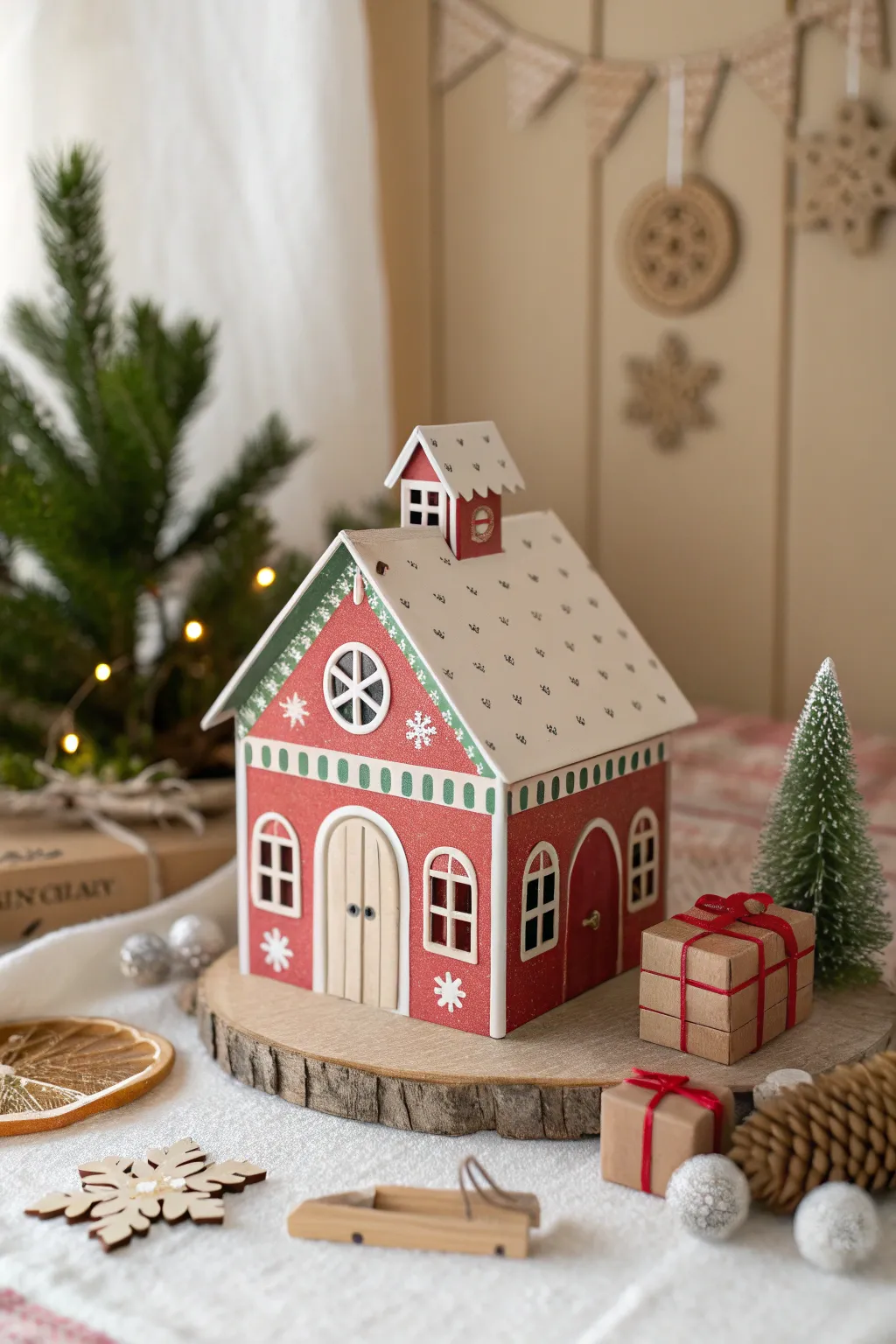 Bring the magic of the North Pole into your home with this charming Santa's Workshop diorama.