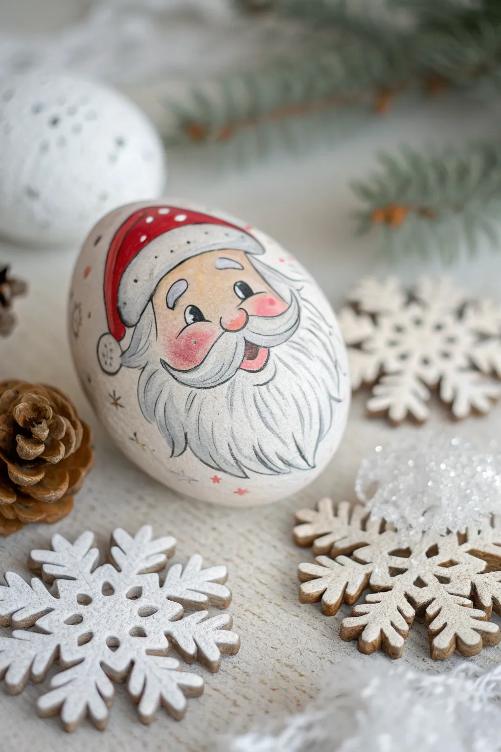 Embrace the joy of winter with a charming Santa surrounded by snowflakes, a perfect blend of festive cheer and minimalist elegance.