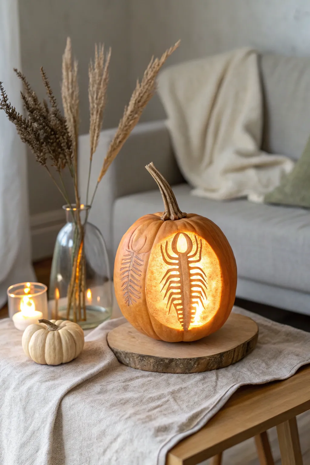 Unearth the past with a touch of elegance: a trilobite fossil carving brings prehistoric charm to your pumpkin decor.