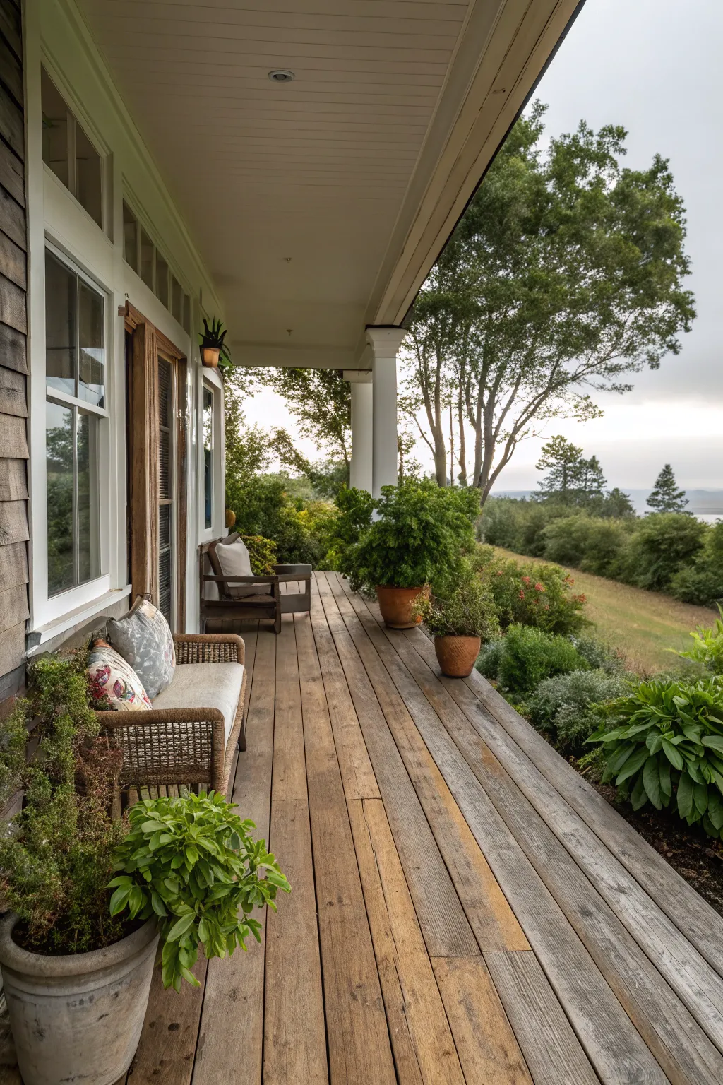 Eco-friendly flooring enhances the porch's beauty.