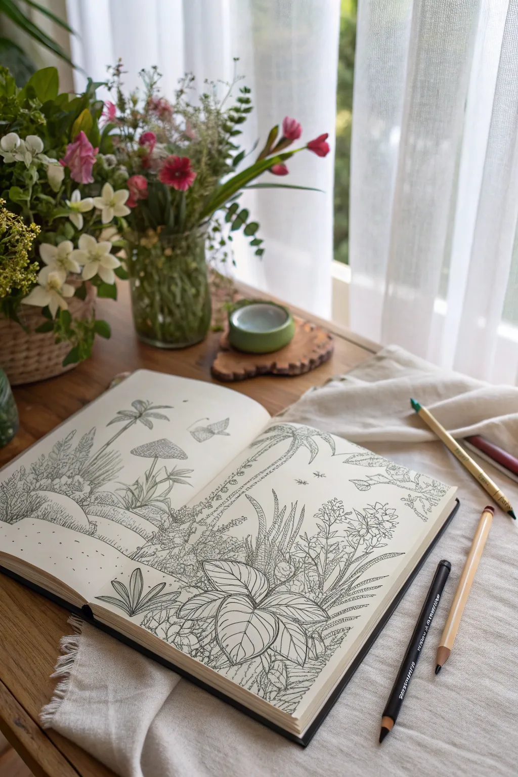 Step into a world of wonder with a sketchbook that brings fantasy gardens to life, where imagination blooms and secrets are whispered among the leaves.