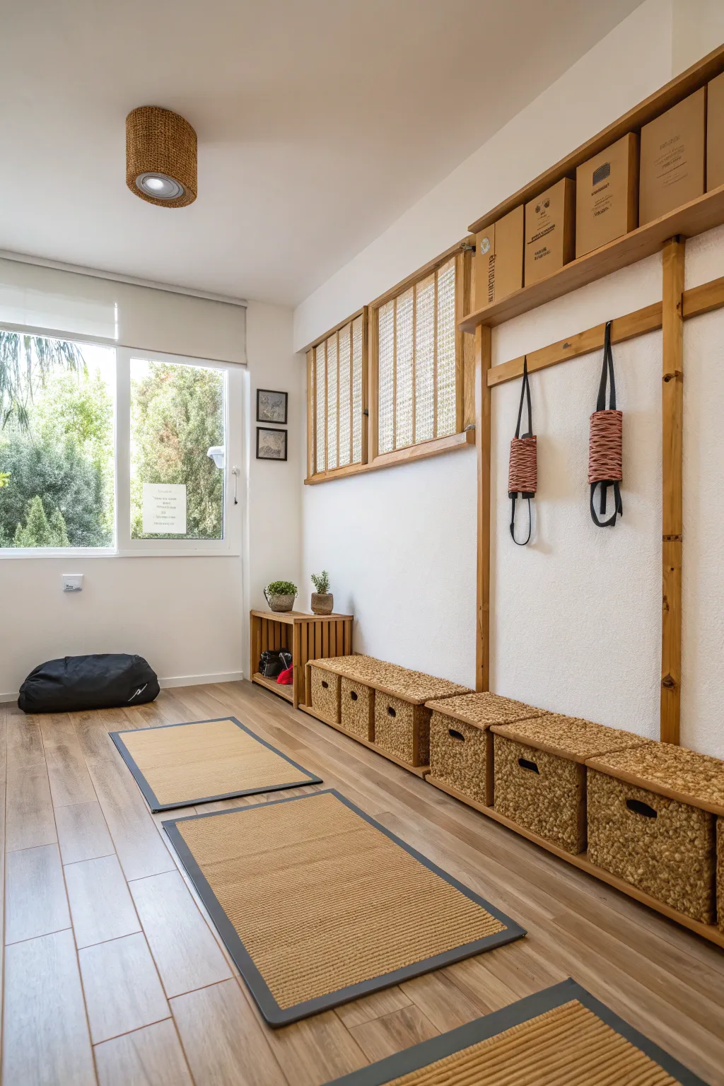 Eco-friendly materials create a sustainable and serene yoga environment.