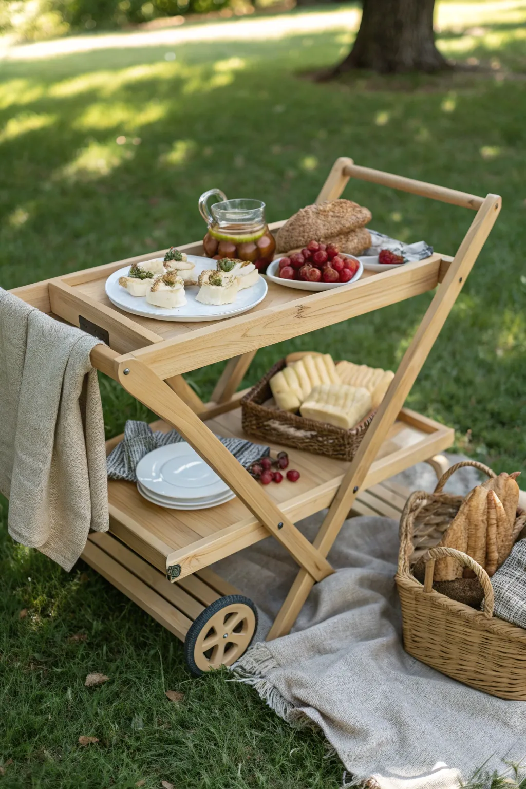 Elevate your outdoor gatherings with a charming picnic cart that celebrates simplicity and nature. #ScandiBoho #PicnicPerfection