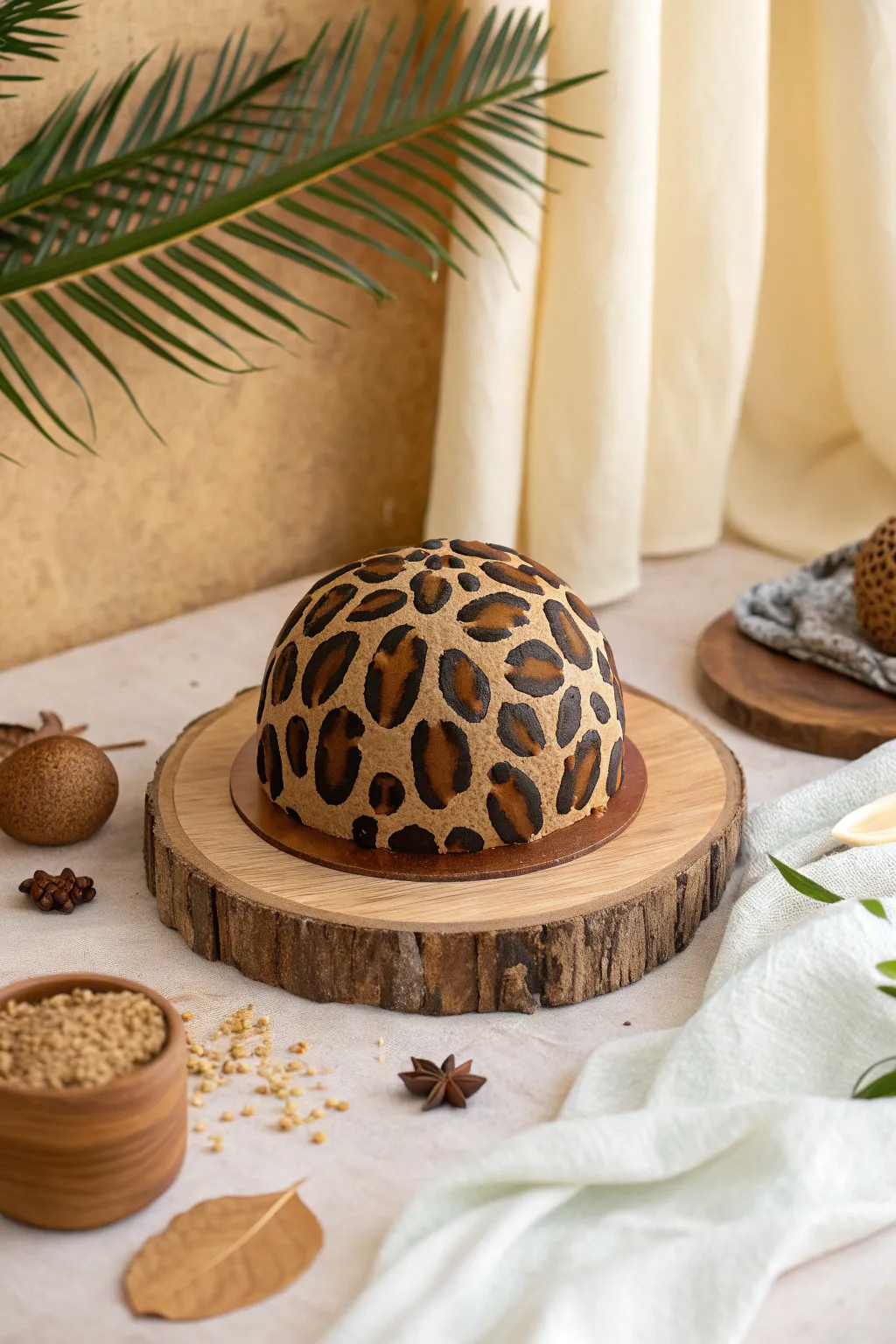 Unleash your wild side with this stunning leopard print sphere cake, where simplicity meets jungle chic!