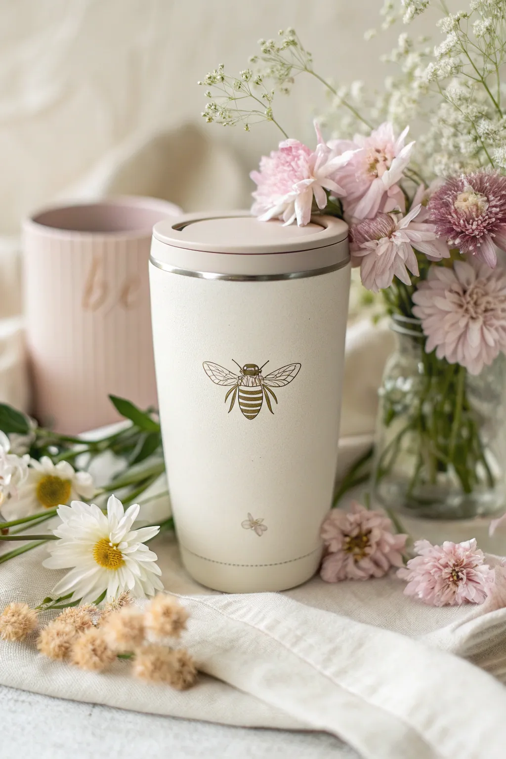 Embrace the buzz of spring with this charming bee motif tumbler, where simplicity meets natural beauty.