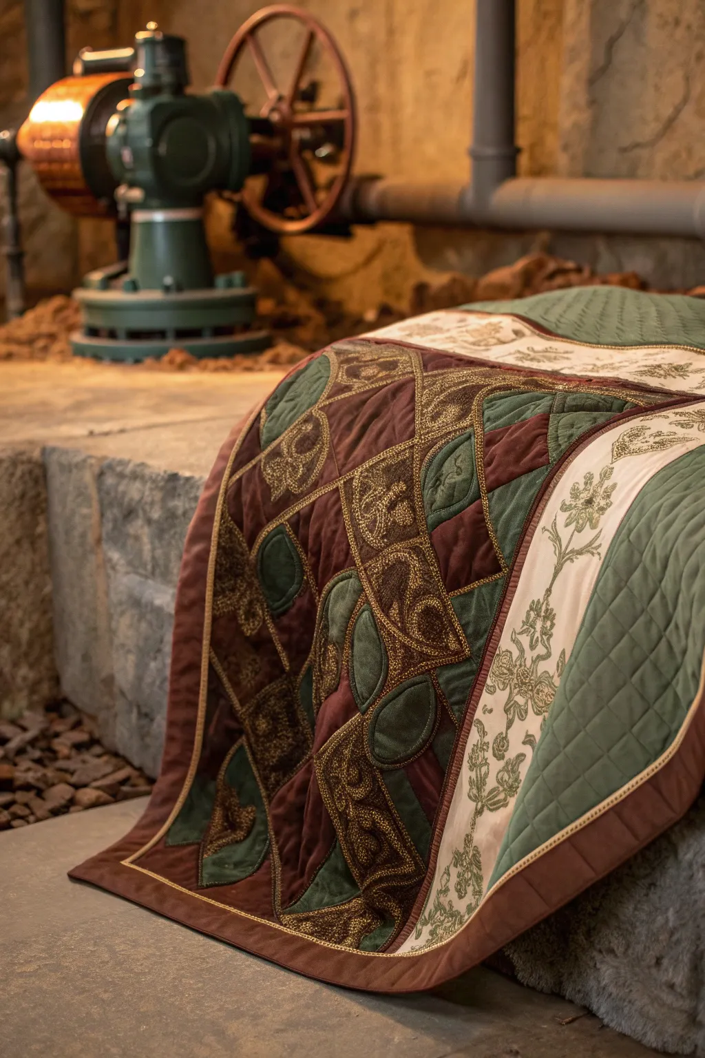 Elevate your space with a handcrafted touch: a quilted cover that combines style and functionality.