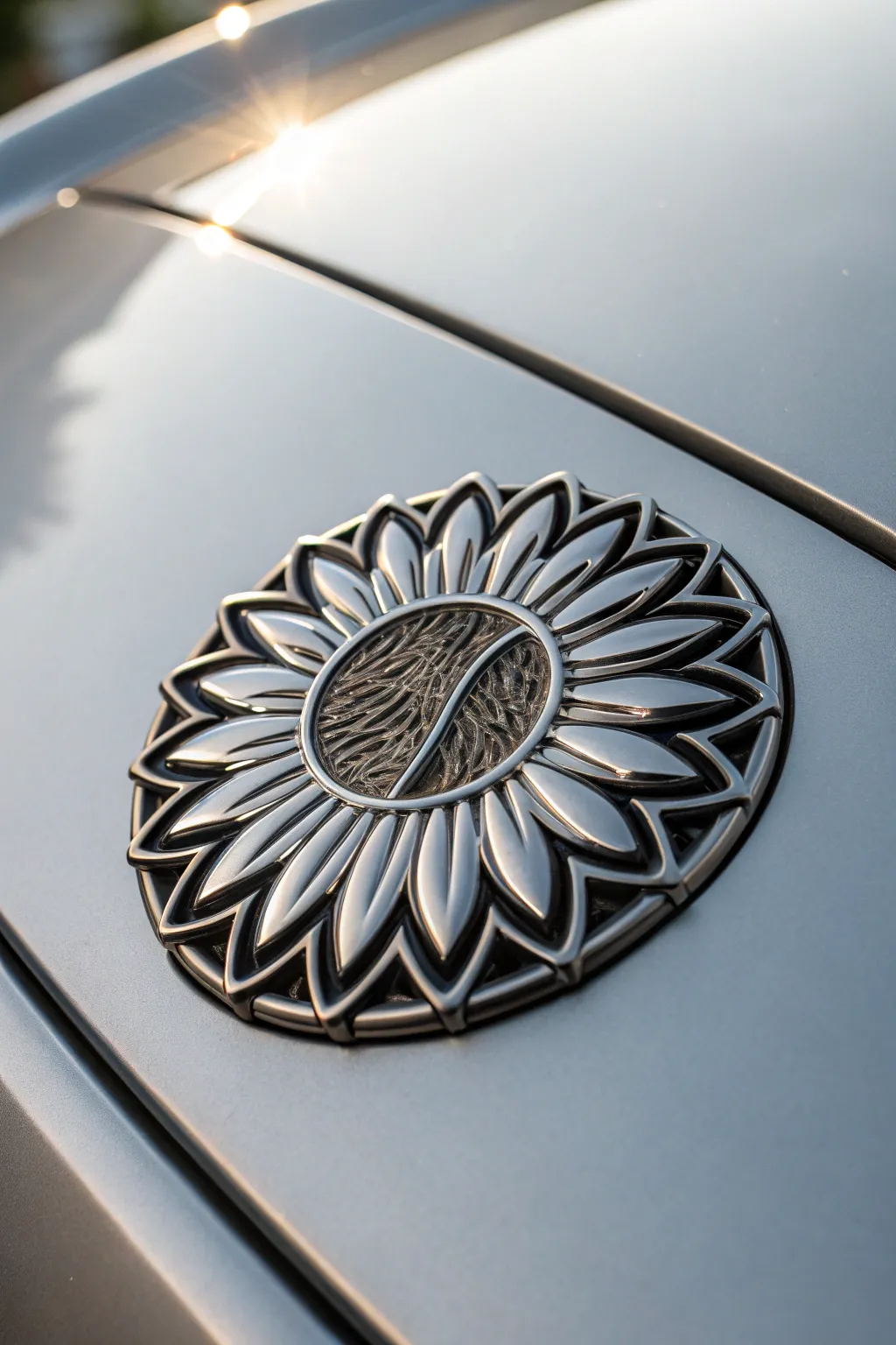 Luxurious and sophisticated sunflower logo with a metallic finish.
