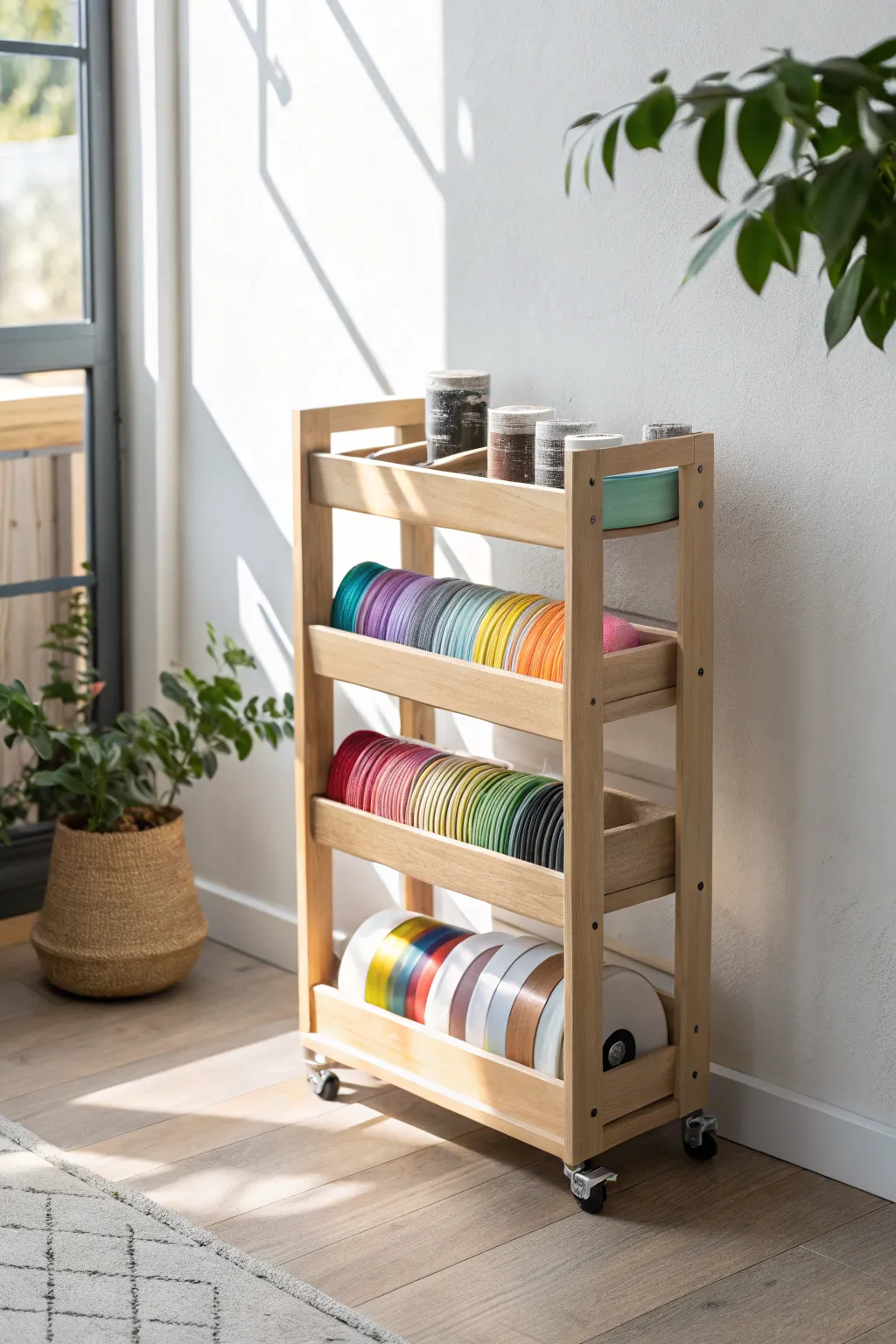Organize your creativity with style: A minimalist rolling cart that keeps your tapes beautifully sorted and ready to roll with you!