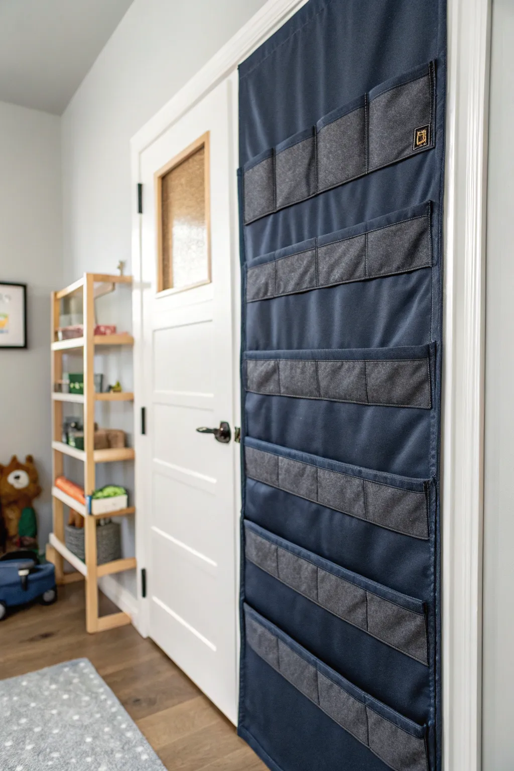 Effortless style meets functionality with this Velcro fabric door, perfect for a refined playroom.