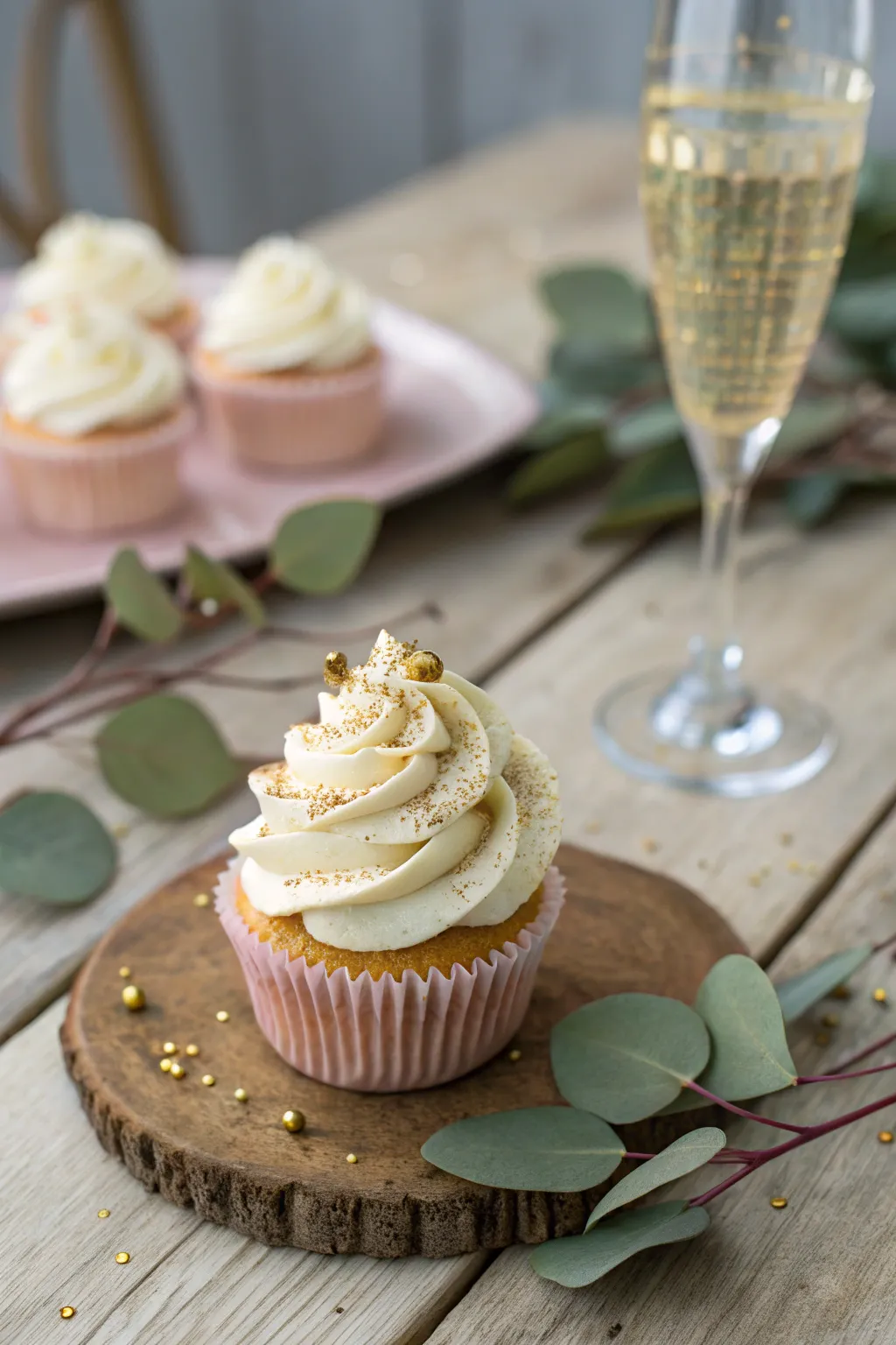 Raise a cupcake to gratitude with this champagne-infused delight!