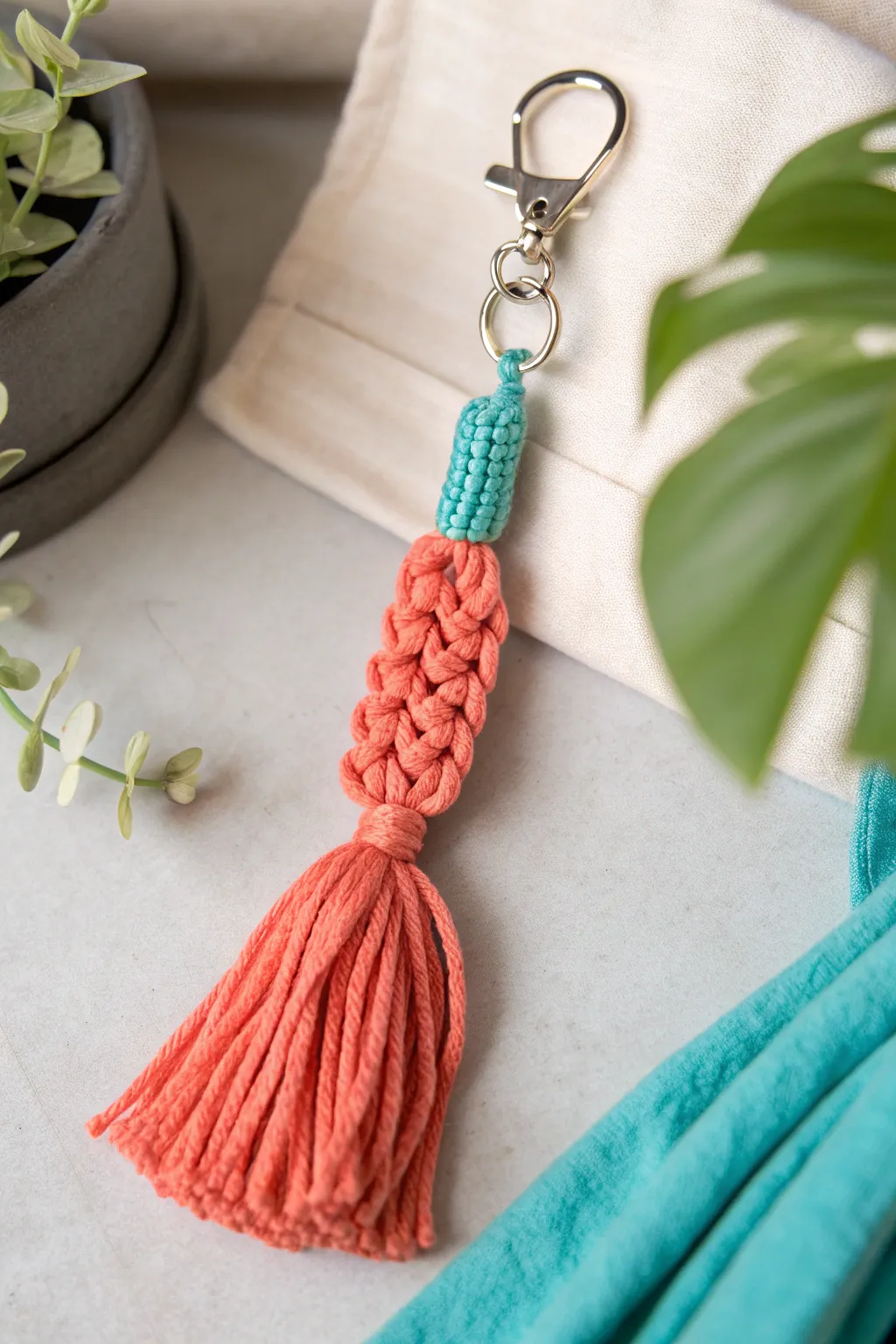 Add a pop of fun to your keys with this handmade chunky yarn keychain. Perfect for gifting or keeping for yourself!