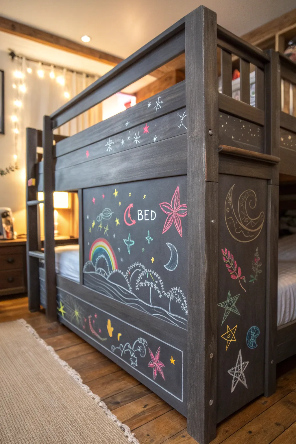 Unleash creativity with this DIY chalkboard guard rail — where bedtime becomes a canvas for imagination.