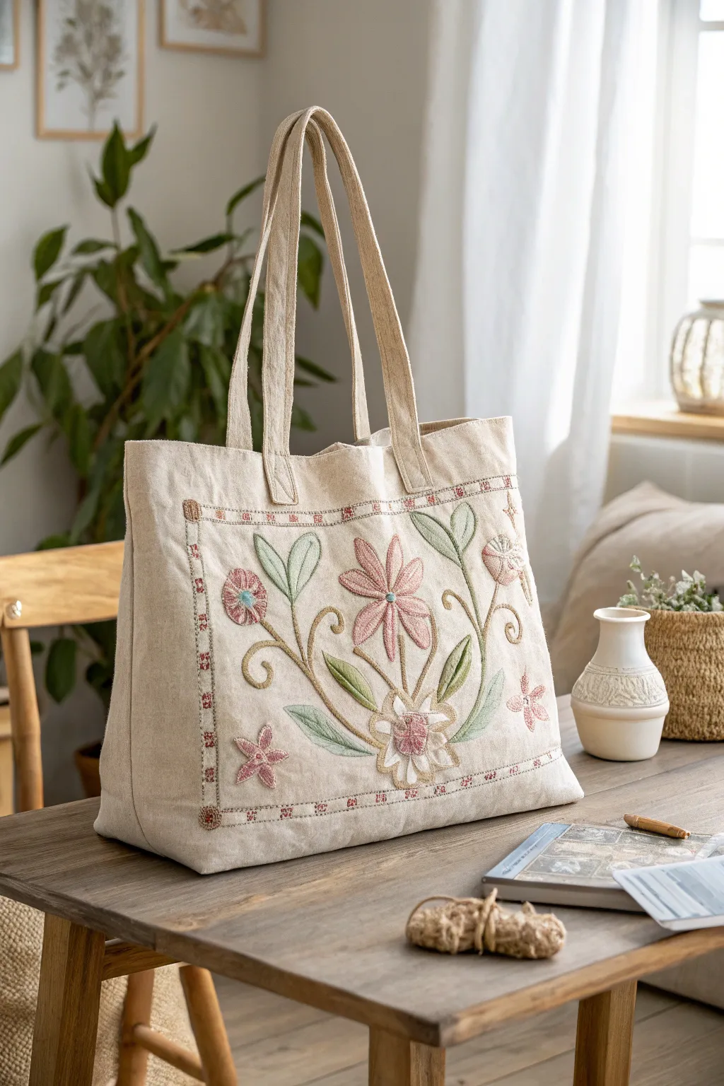Discover the art of embroidery in tote bags, where craftsmanship meets minimalist elegance.