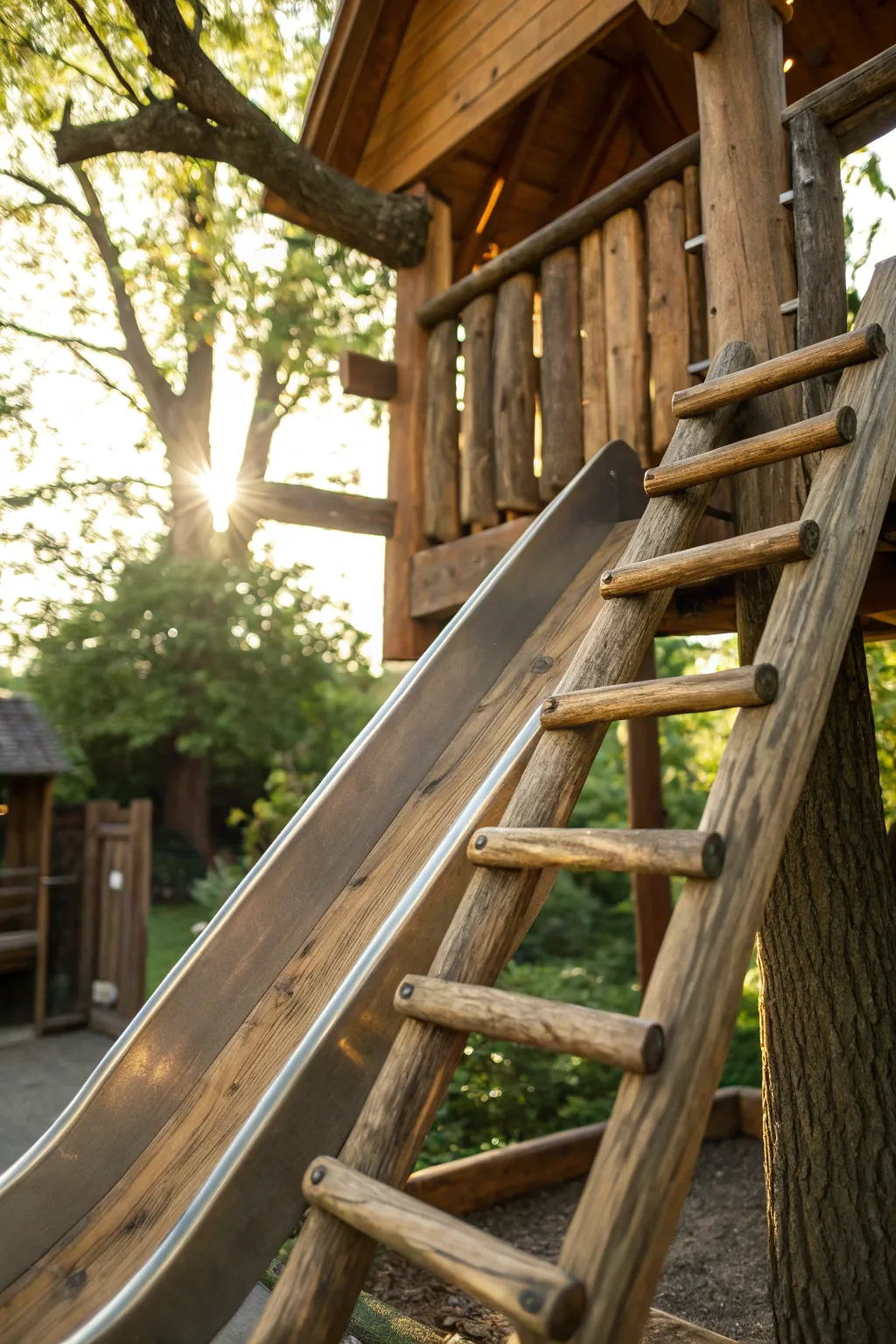 Elevate your treehouse experience with this ingenious convertible ladder-slide combo, where craftsmanship meets adventure.