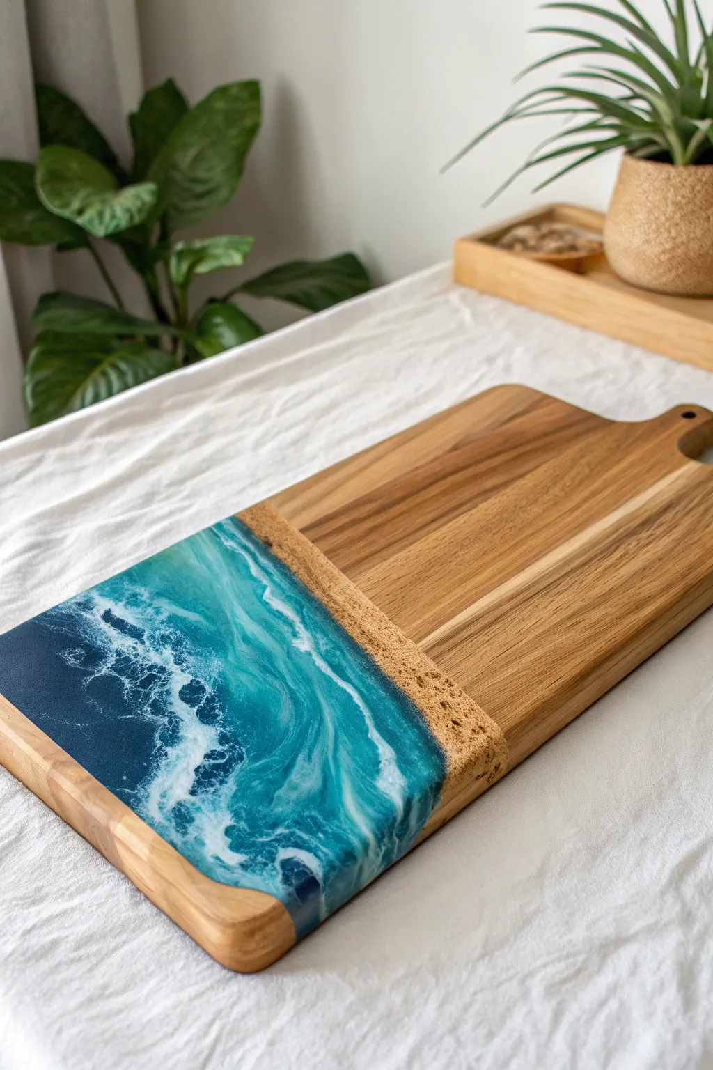 Elevate your hosting game with this stunning resin-infused serving board—where nature meets elegance.