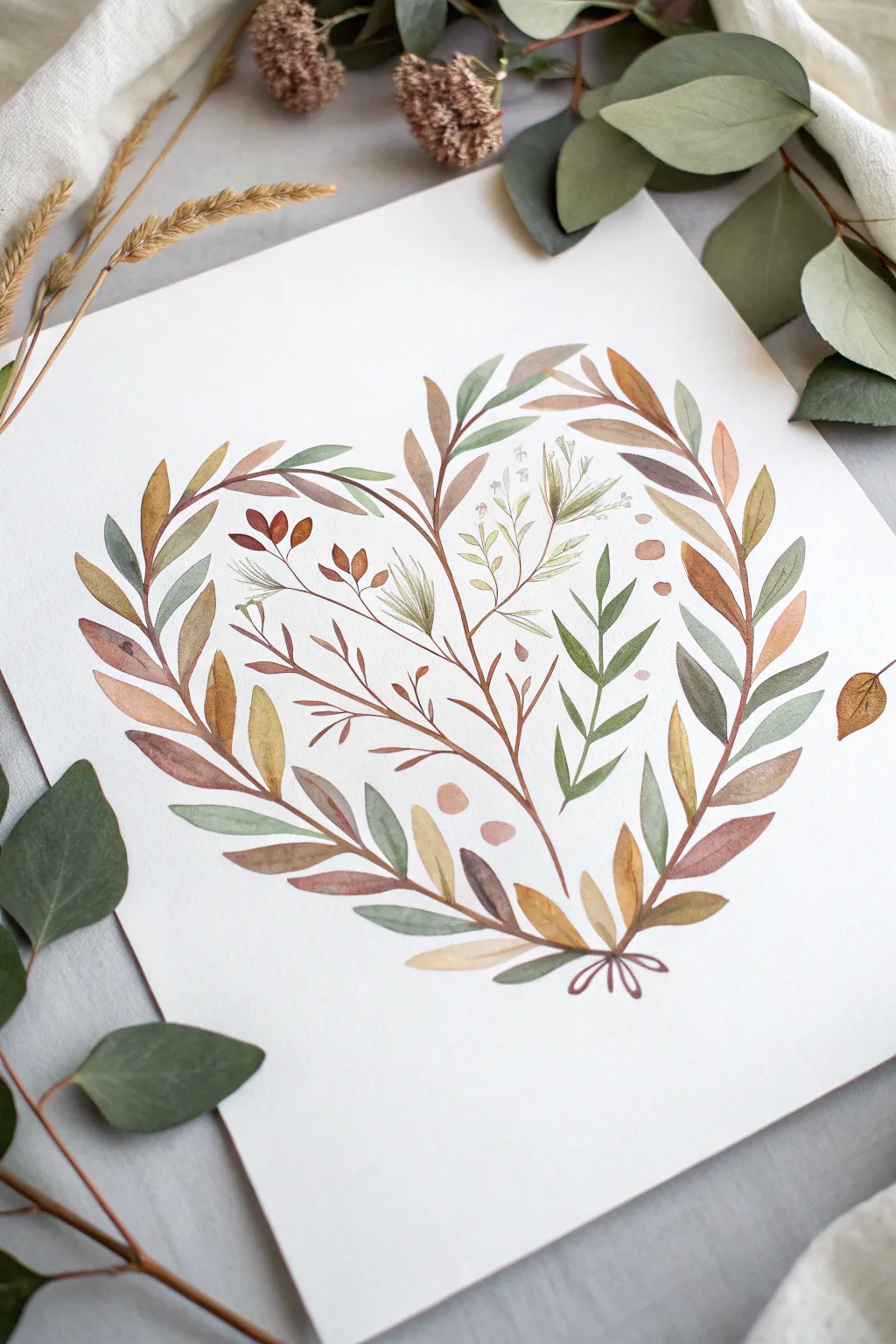 Embrace nature's elegance with this watercolor heart inspired by the great outdoors.