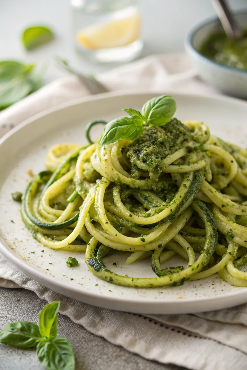 Fresh and vibrant zucchini noodles with pesto.