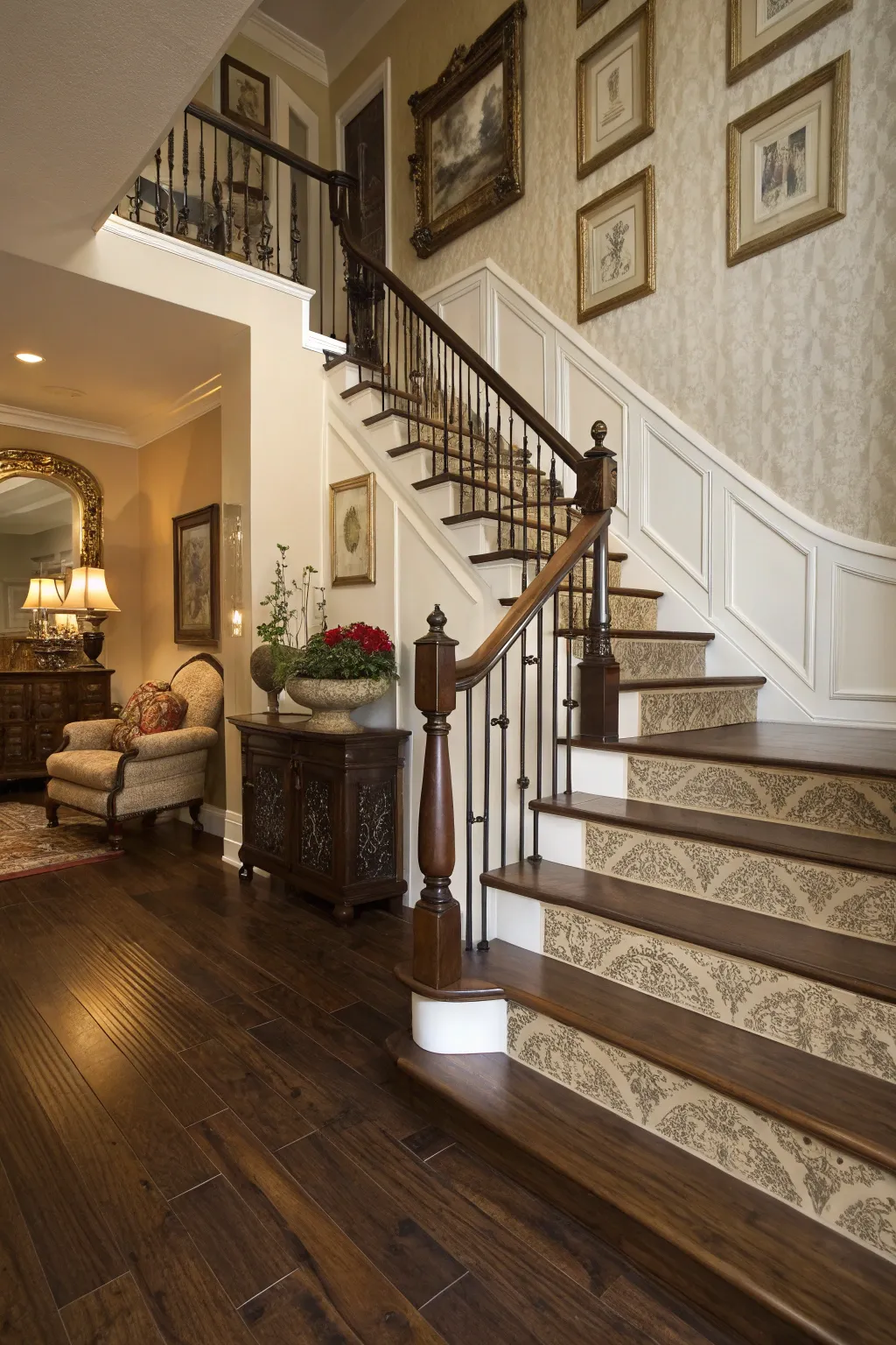 Dark wood tones in vinyl flooring add classic elegance to your home.