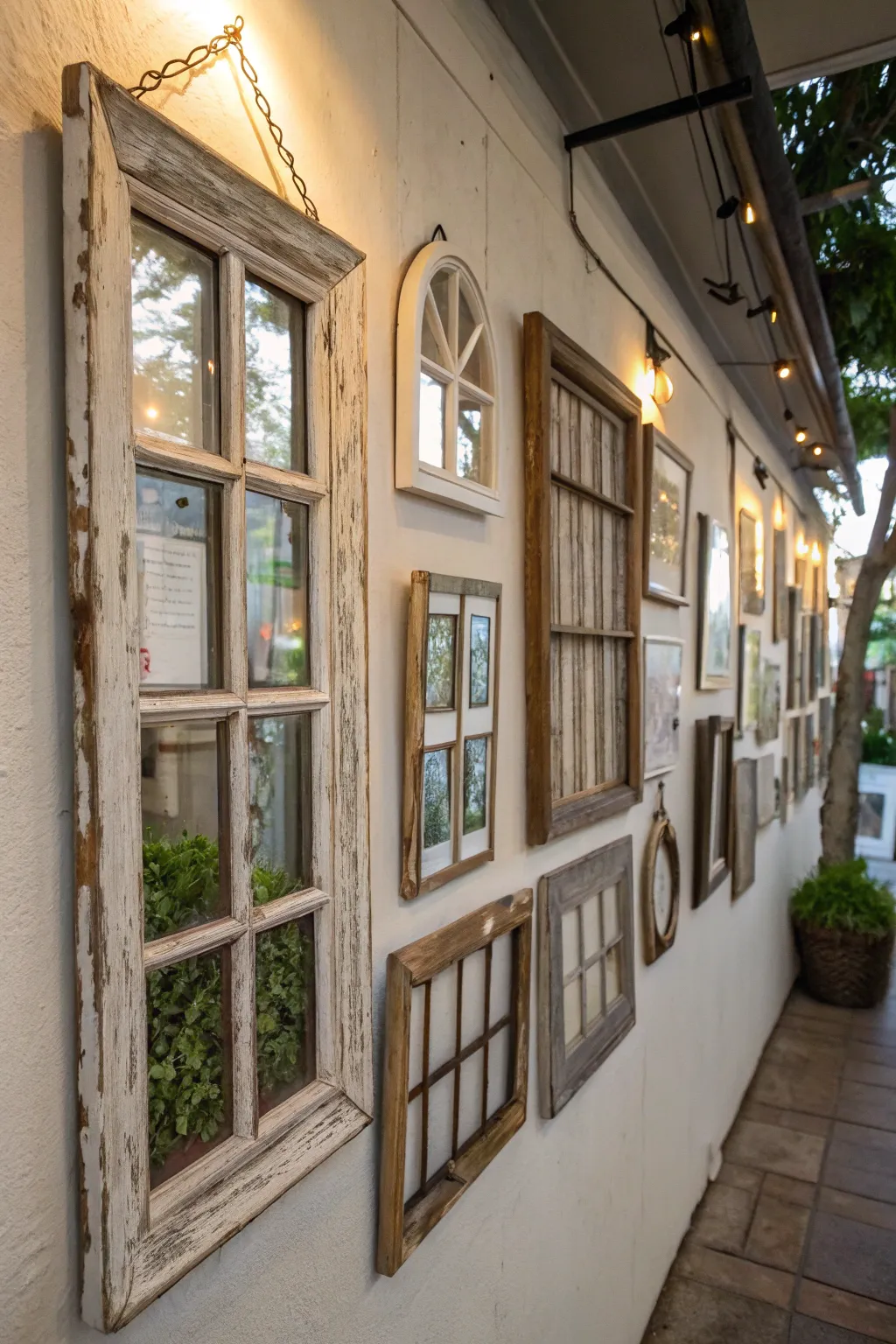 Repurposed windows adding charm and character.