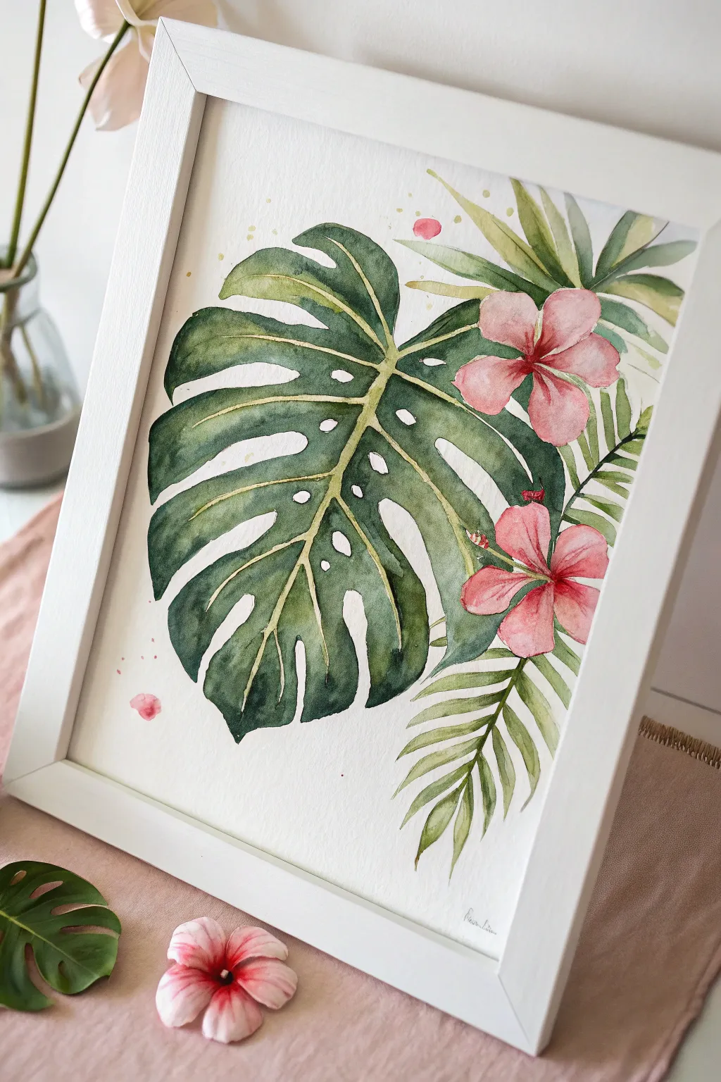 Immerse in a tropical paradise with the simplicity and elegance of watercolor art.